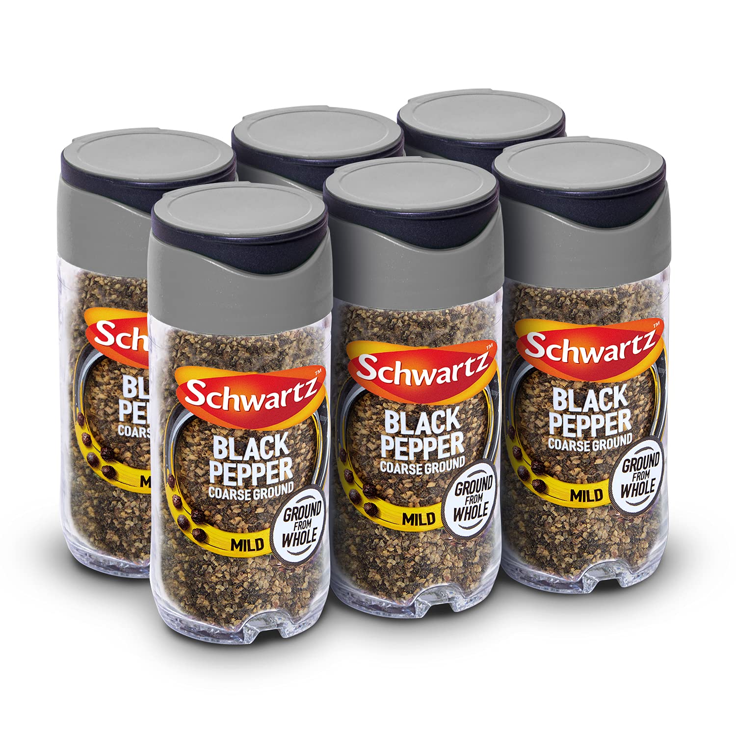 Schwartz Mild Coarse Ground Black Pepper – 33g Jar (Pack of 6)