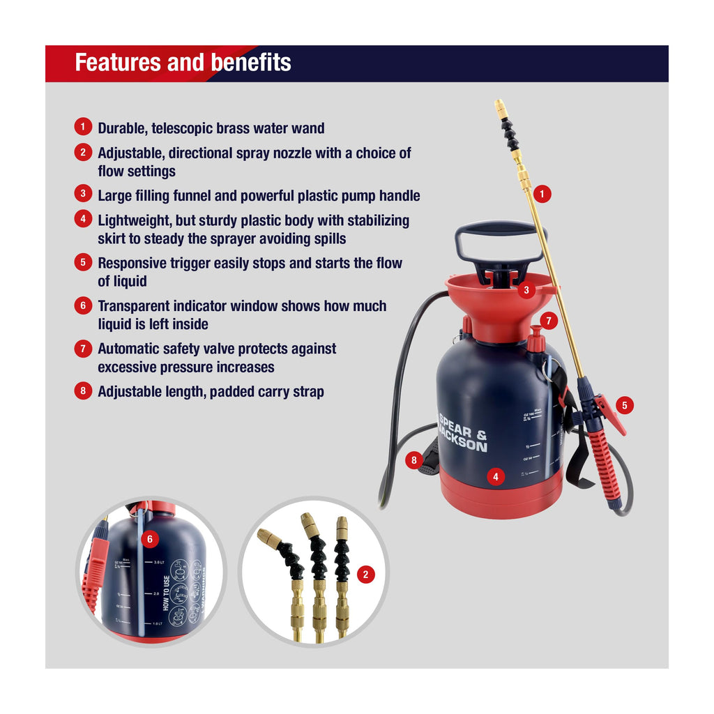 Spear & Jackson 3L Pump Action Pressure Sprayer | Garden & Car Care