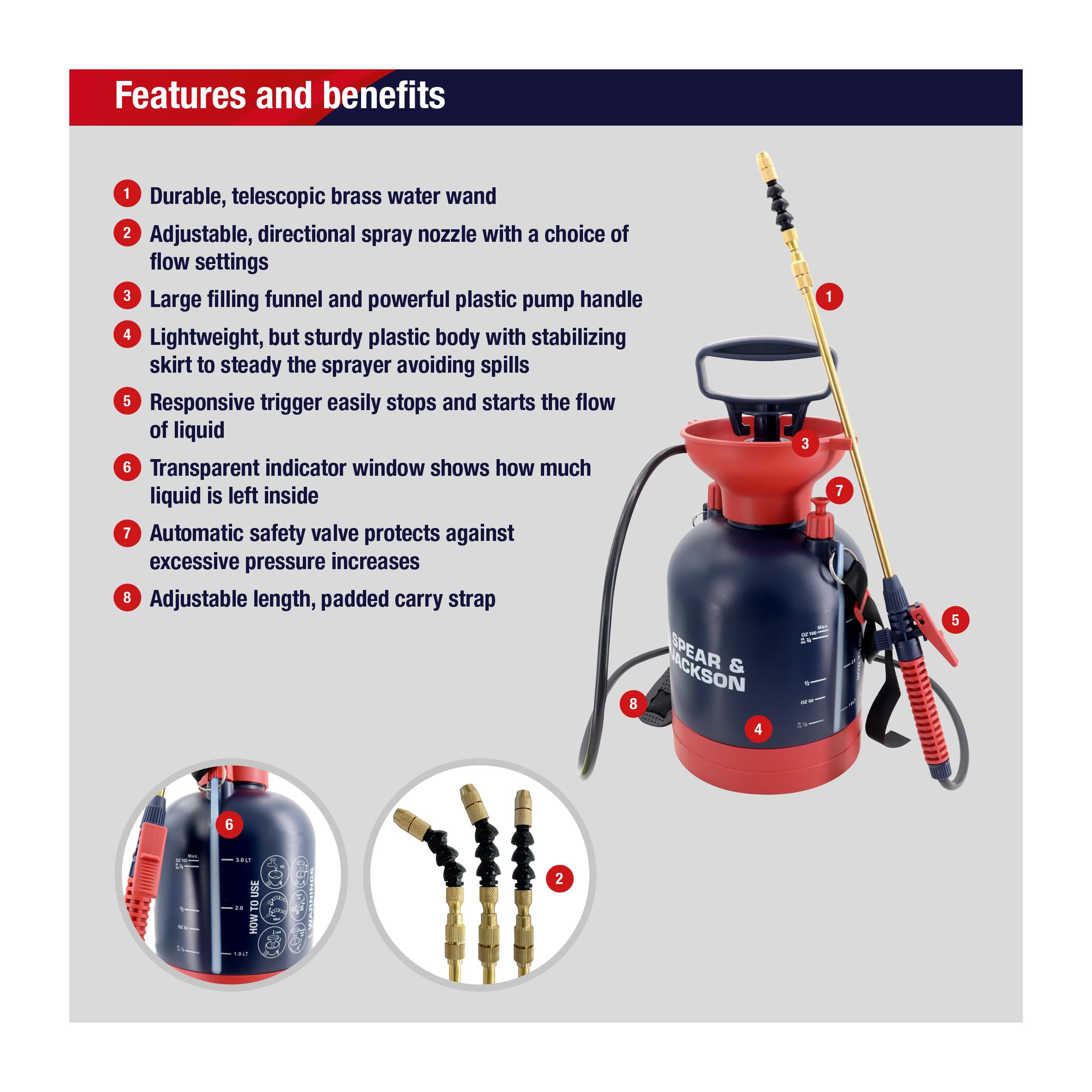Spear & Jackson 3L Pump Action Pressure Sprayer | Garden & Car Care