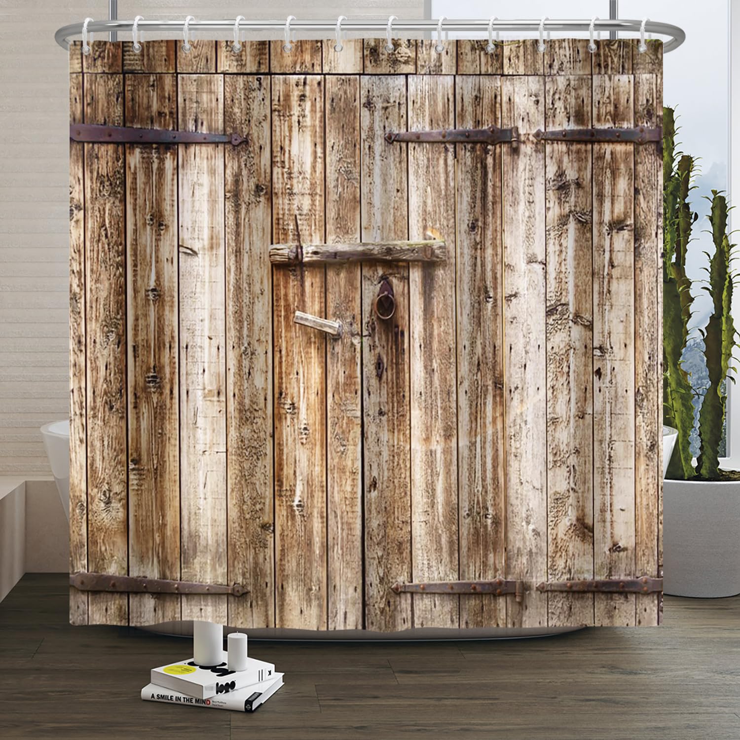 SDOTPMT Wooden Plank Shower Curtain – Vintage Brown Rustic Farmhouse Decor