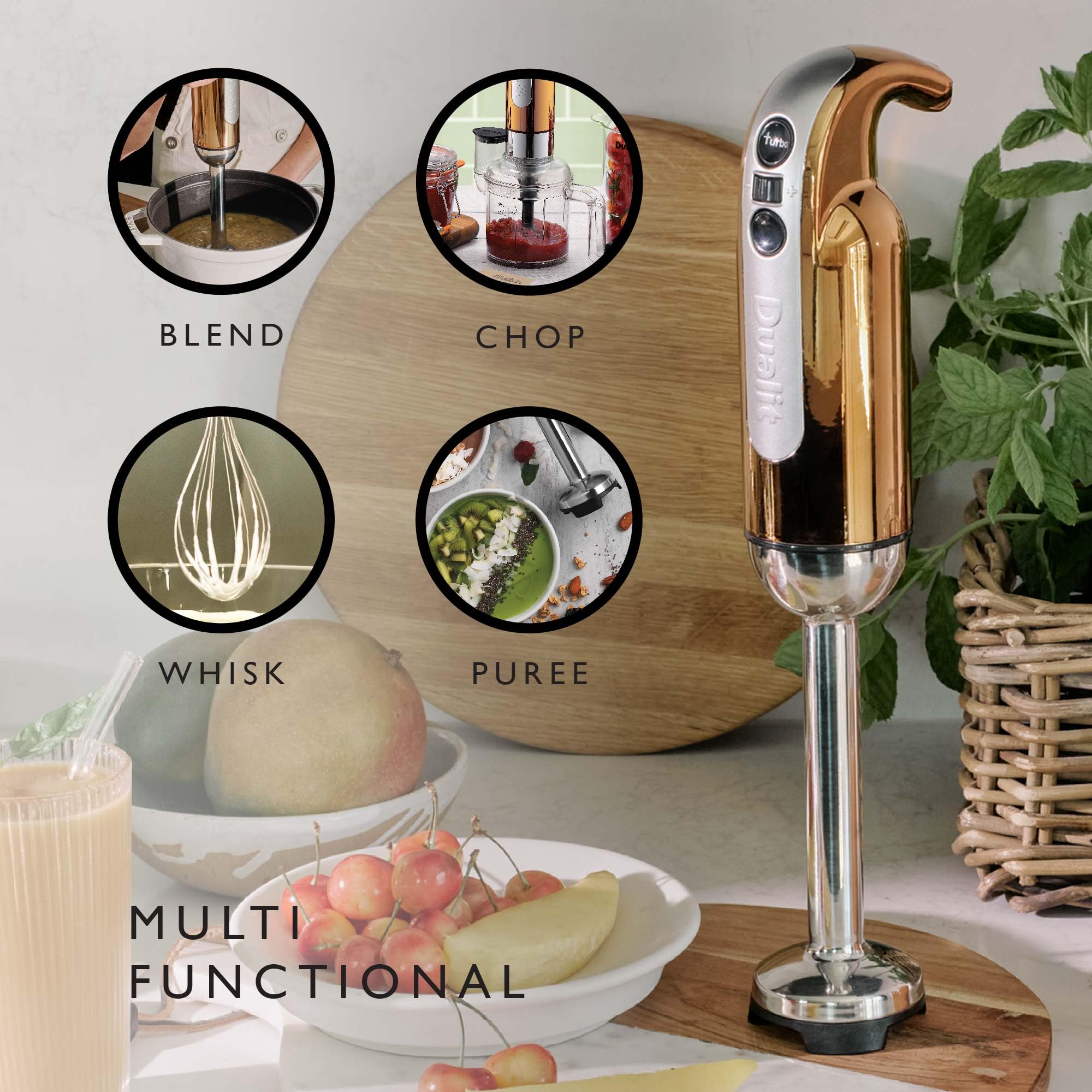Dualit Copper Hand Blender Set | 700W Stick Blender with Chopping Bowl