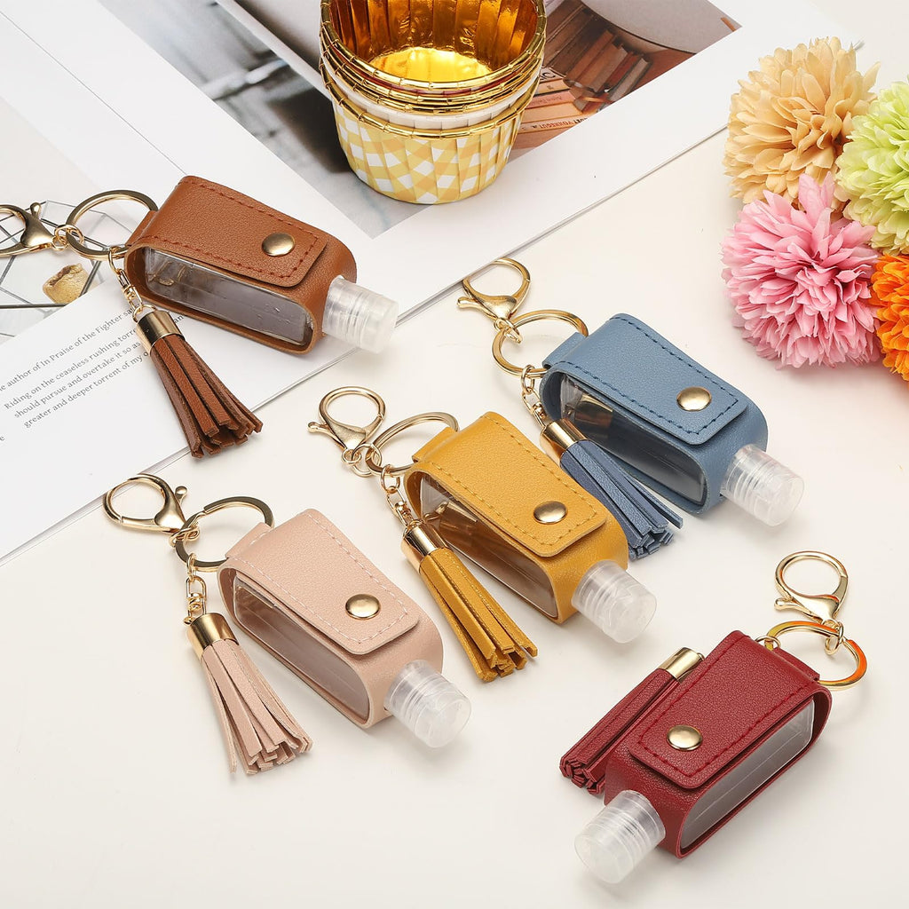 sourcing map Portable Travel Empty Bottle with Keychain, 30ml PU Leather Mini Squeeze Bottles - image 4