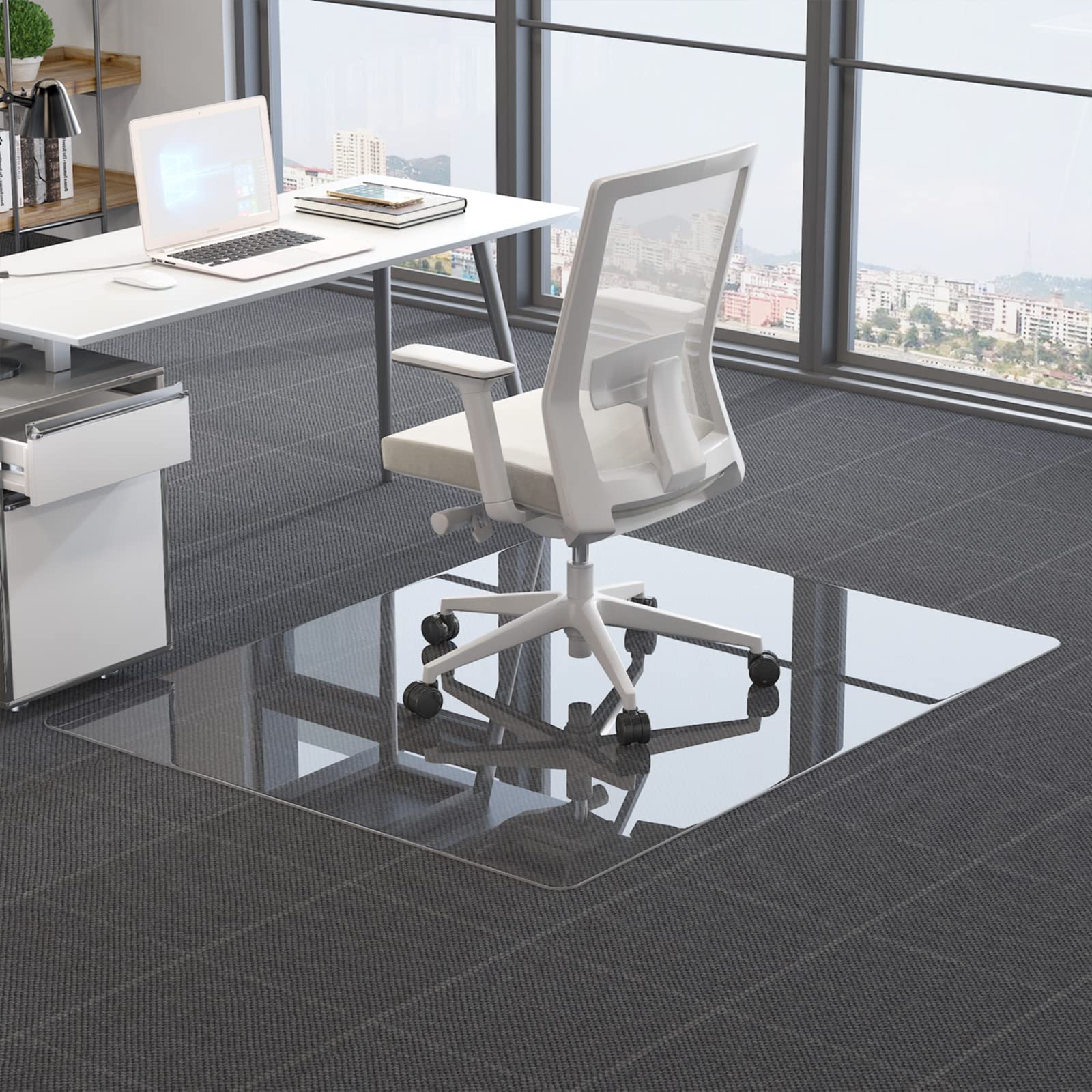 CASSILANDO Tempered Glass Office Chair Mat for Carpet & Hardwood, 90x115cm