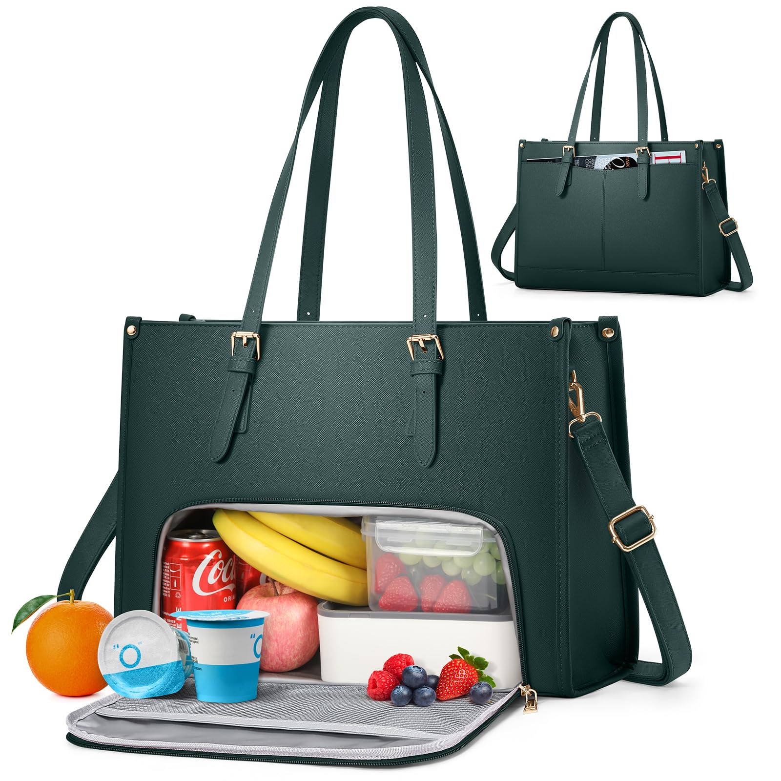 RAINSMORE 15.6 Inch Laptop Tote Bag with Insulated Lunch Compartment