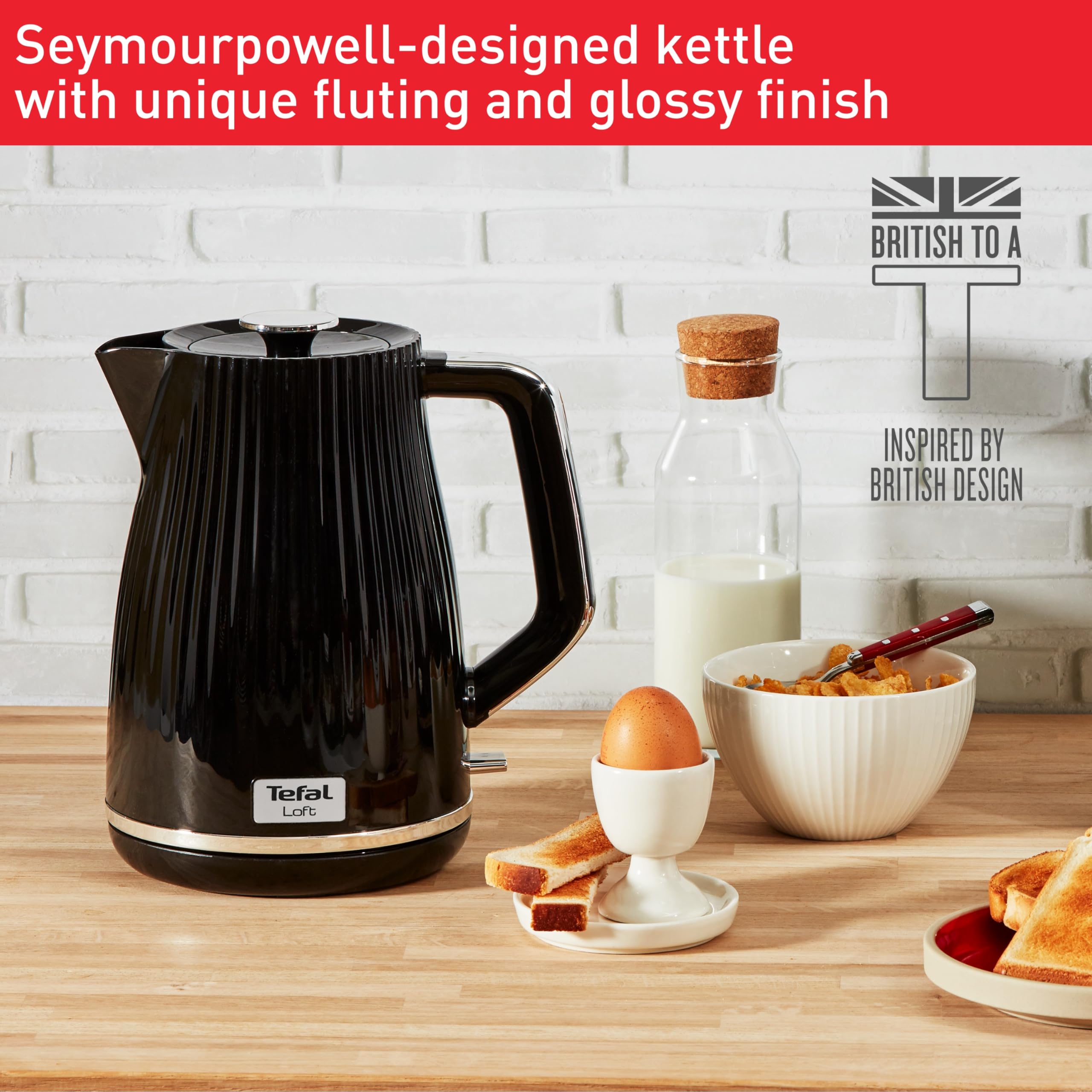 Tefal Loft Electric Kettle – 1.7L Fast Boil 3000W Cordless Design, Black