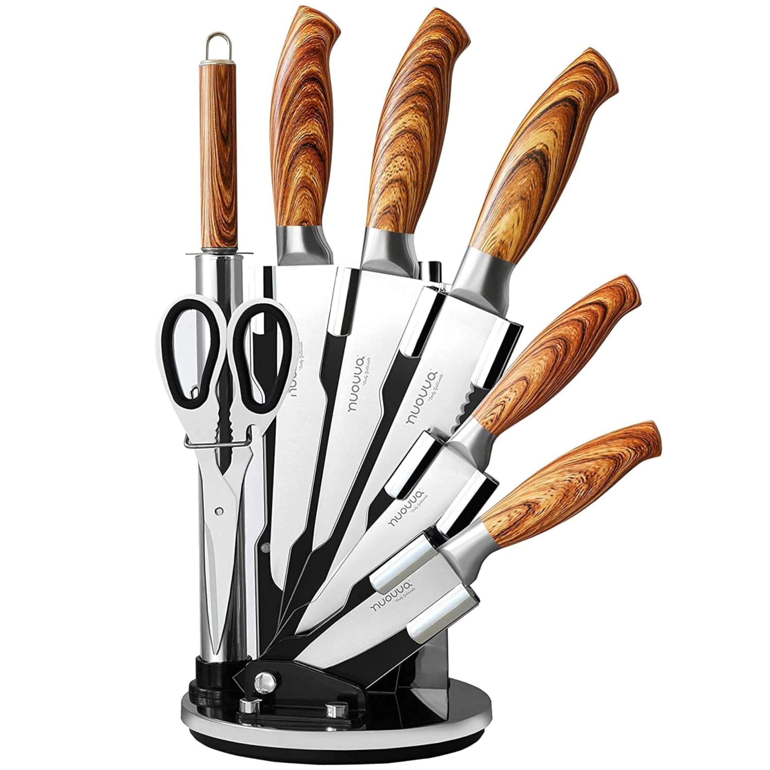 Nuovva 7-Piece Kitchen Knife Set - Stainless Steel with Rotating Block