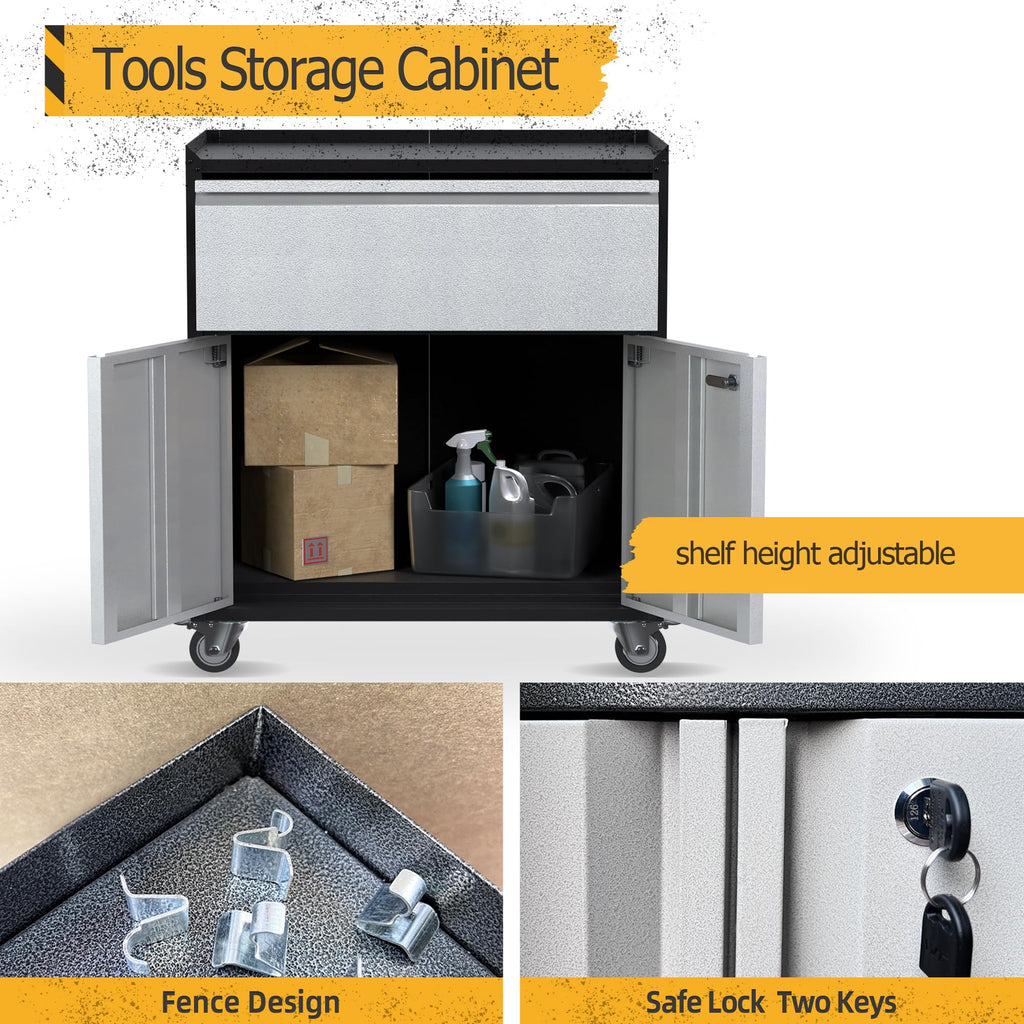 SUPEER Metal Garage Cabinet with Wheels and 2 Doors &1 Drawer - image 3