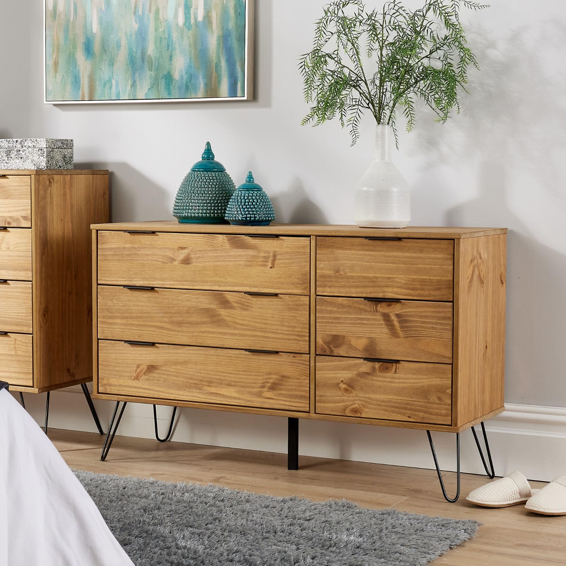 Home Source Acadia 6 Drawer Chest – Industrial Pine Storage Unit