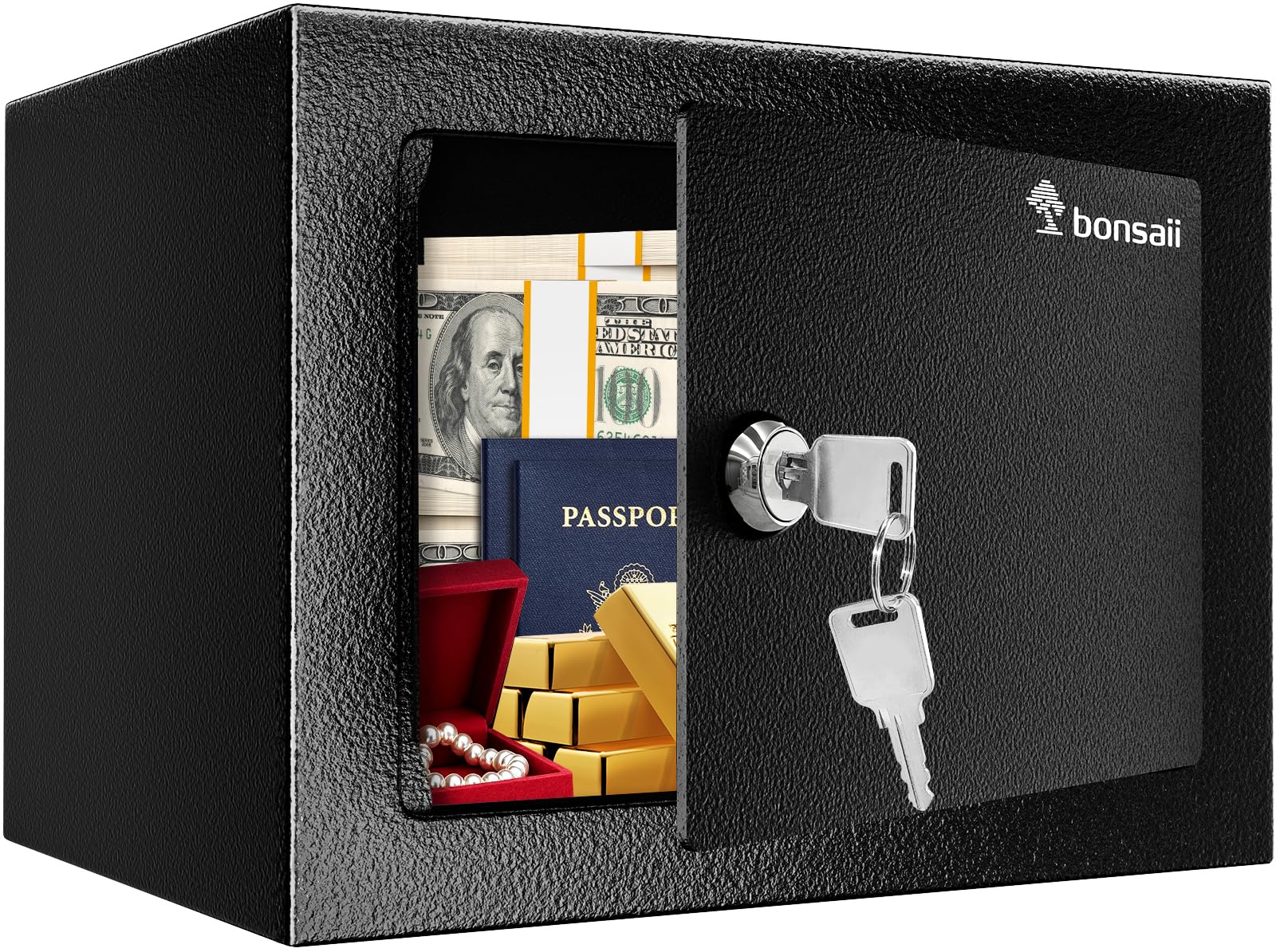 Bonsaii 6.6L Small Steel Safe Box with Key for Cash and Jewelry