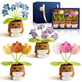 Emotional Support Crochet Flowers – 4Pc Tulip & Forget-Me-Not Set