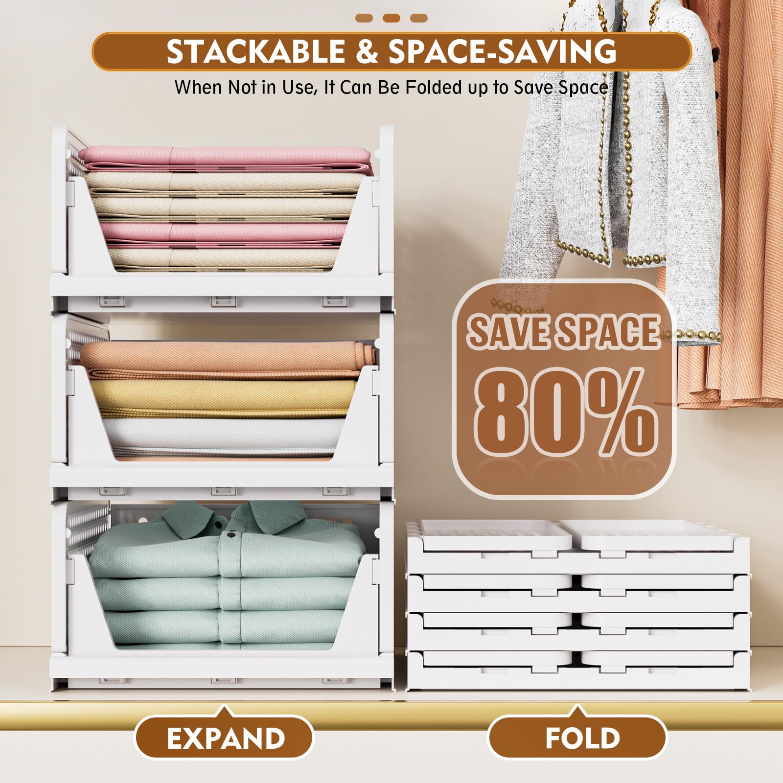 SNSLXH 5 Pack Wardrobe Storage Organiser | Stackable Plastic Closet Drawers