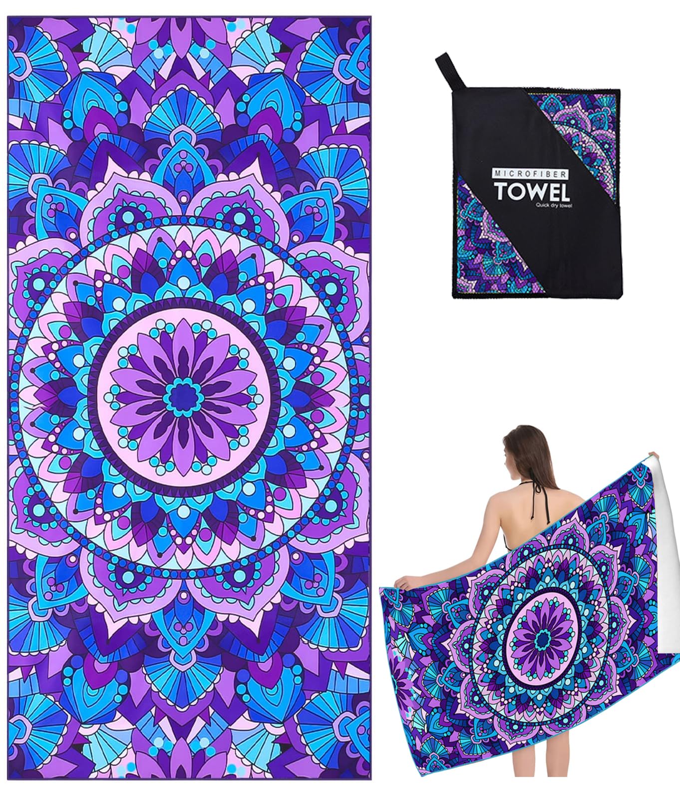 Xndryan Large Microfibre Beach Towel – Sand Free & Quick Dry (200x90cm)