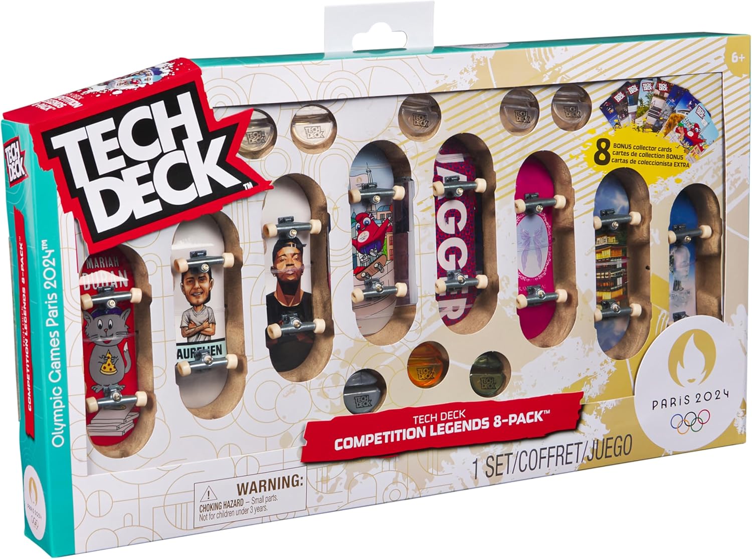 Tech Deck Paris 2024 Olympic Games Fingerboards 8-Pack – Mini Skateboards
