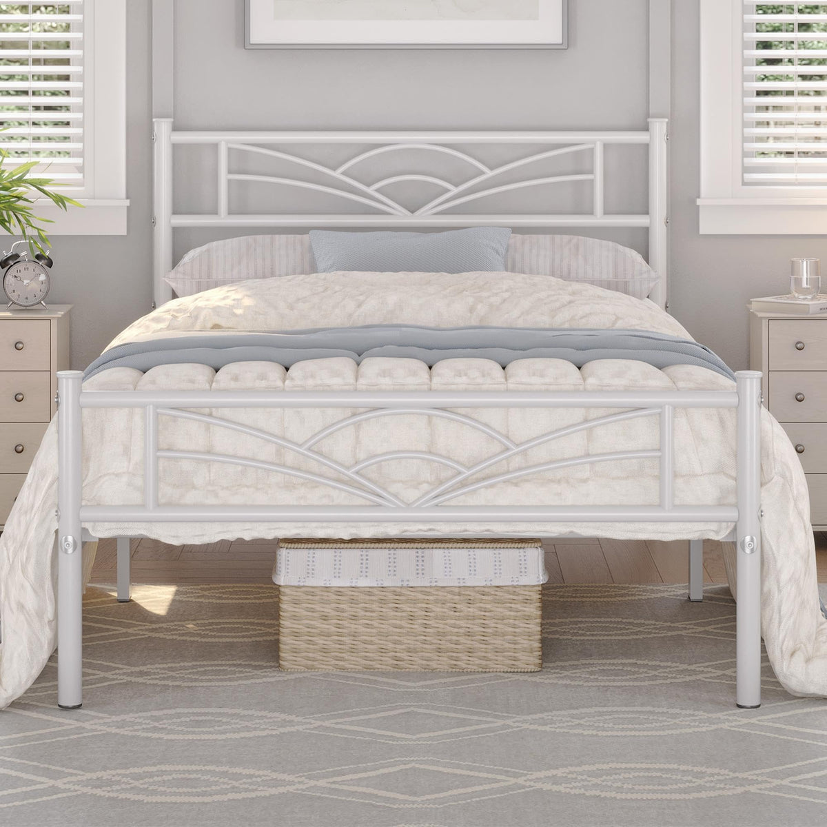 Yaheetech 3ft Single Metal Bed Frame with Cloud-inspired Design, White - image 1