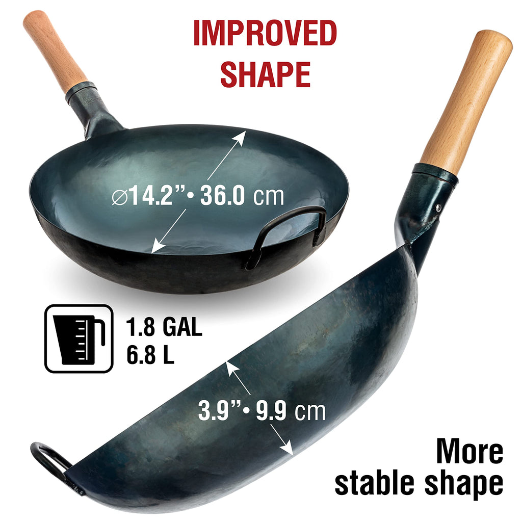 Yosukata 36cm Blue Carbon Steel Wok – Pre-Seasoned Hand-Hammered Pow Wok