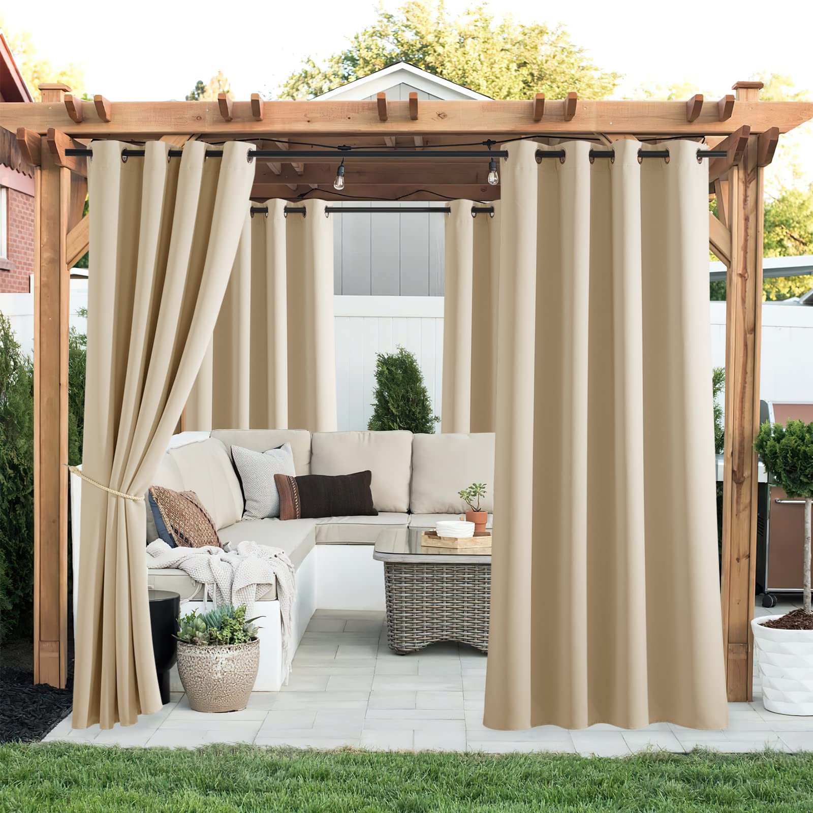 PONY DANCE Outdoor Curtains - Waterproof Privacy Screen for Patio, 2 Pack