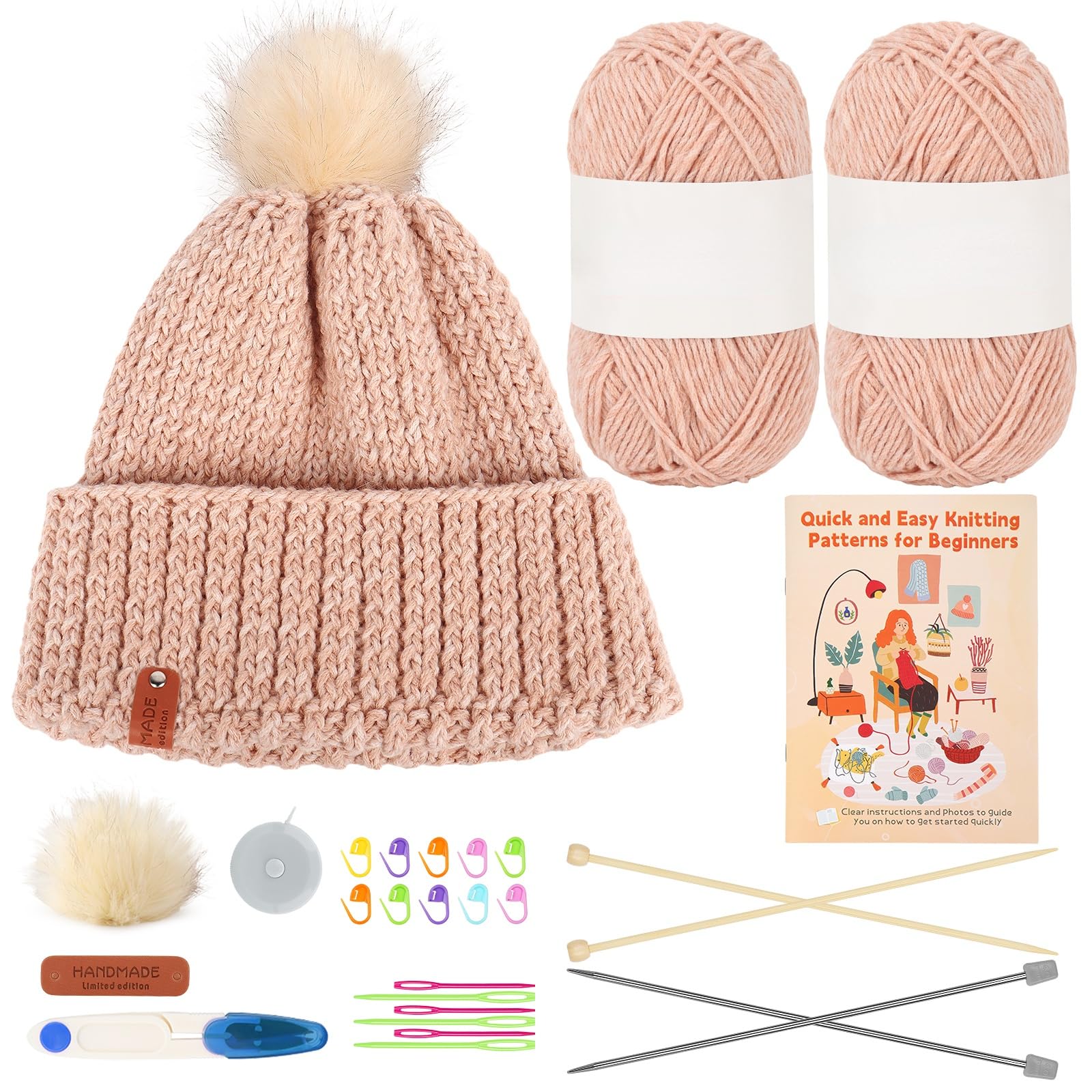 Reessy Beanie Hat Knitting Kit for Beginners - DIY Starter Set with Yarn