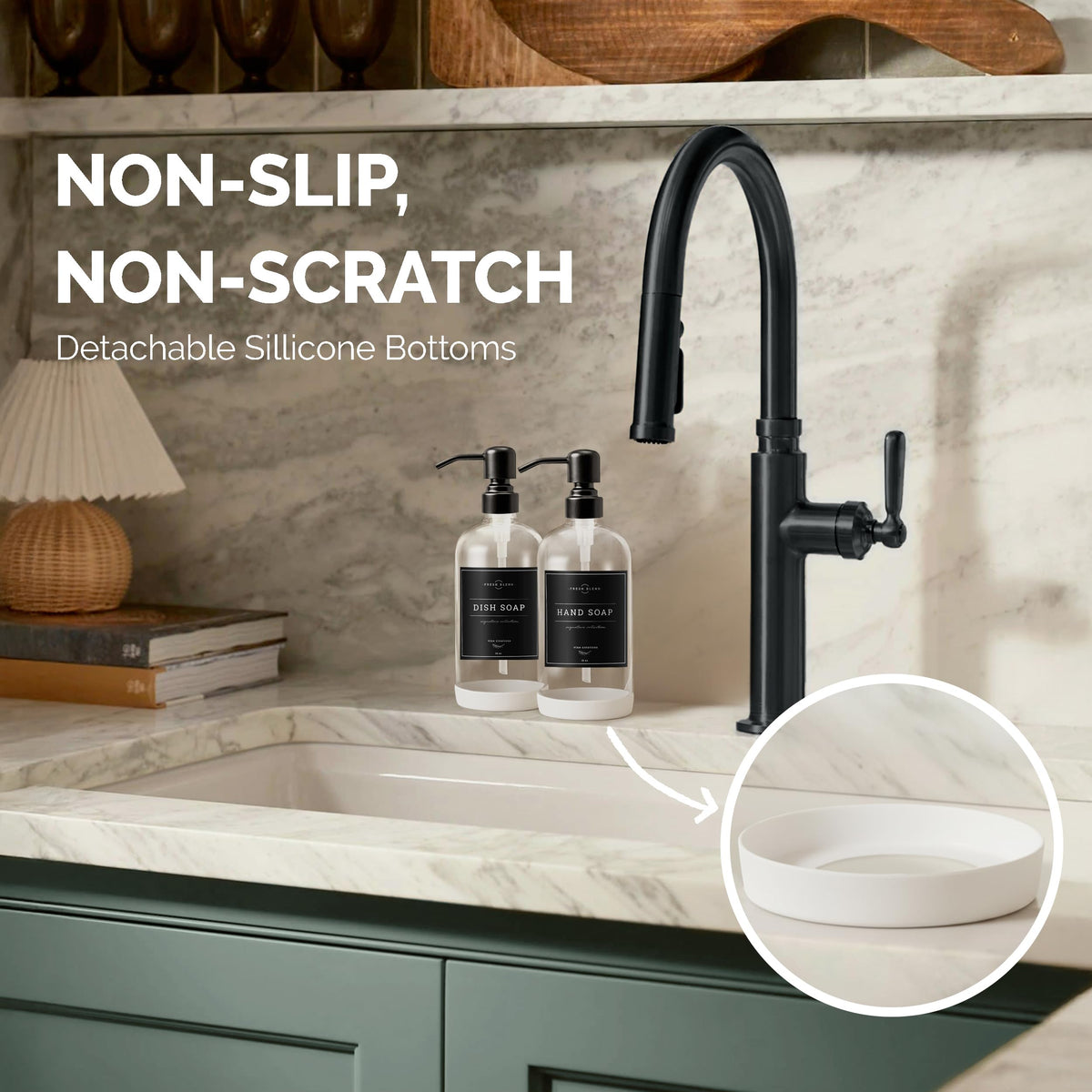 Vine Creations Glass Soap Dispenser, 2 Pack Kitchen Soap Dispenser Set with Stainless Steel Pump - image 3