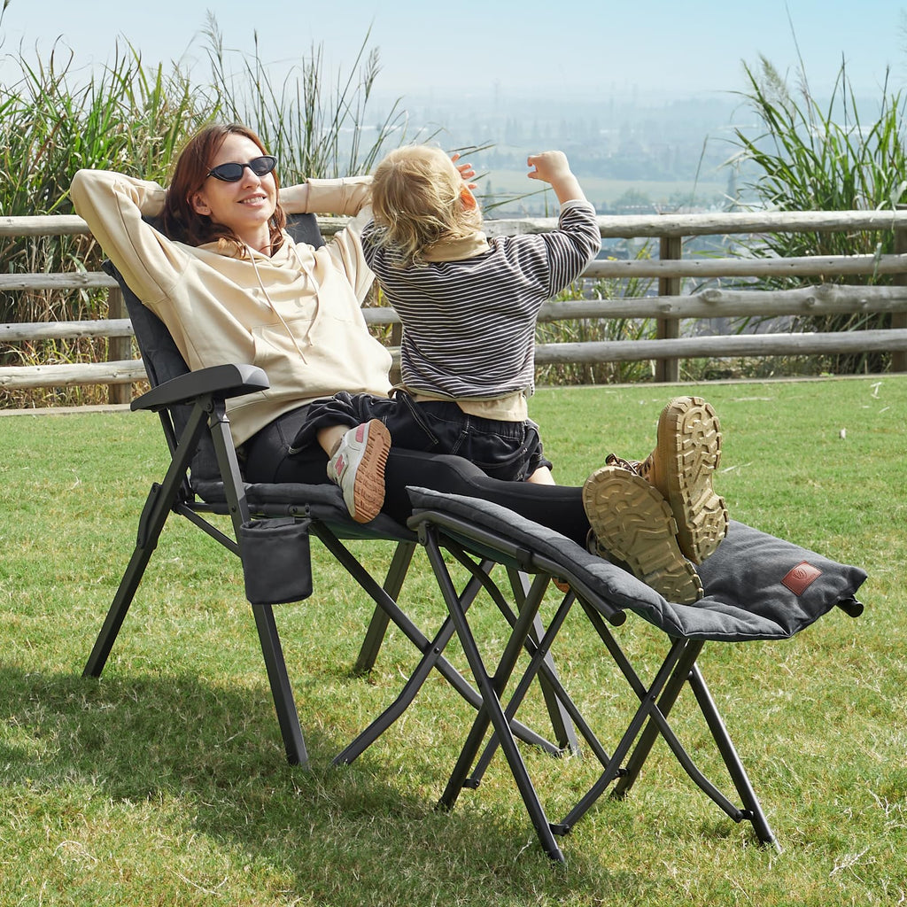 EVER ADVANCED Folding Camping Footrest – Padded Steel Leg Rest with Bag