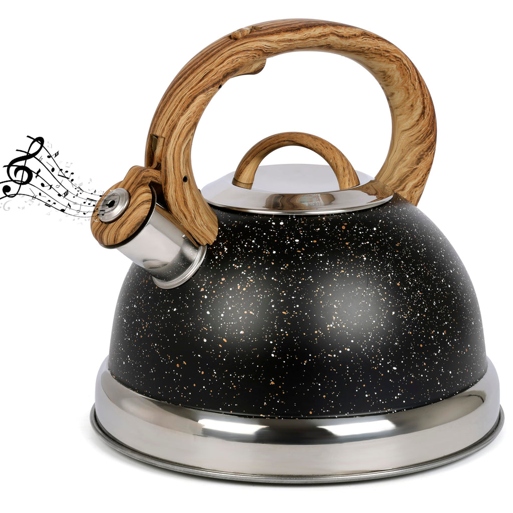 Belle Vous Black Whistling Kettle – 3L Stainless Steel Stovetop Teapot