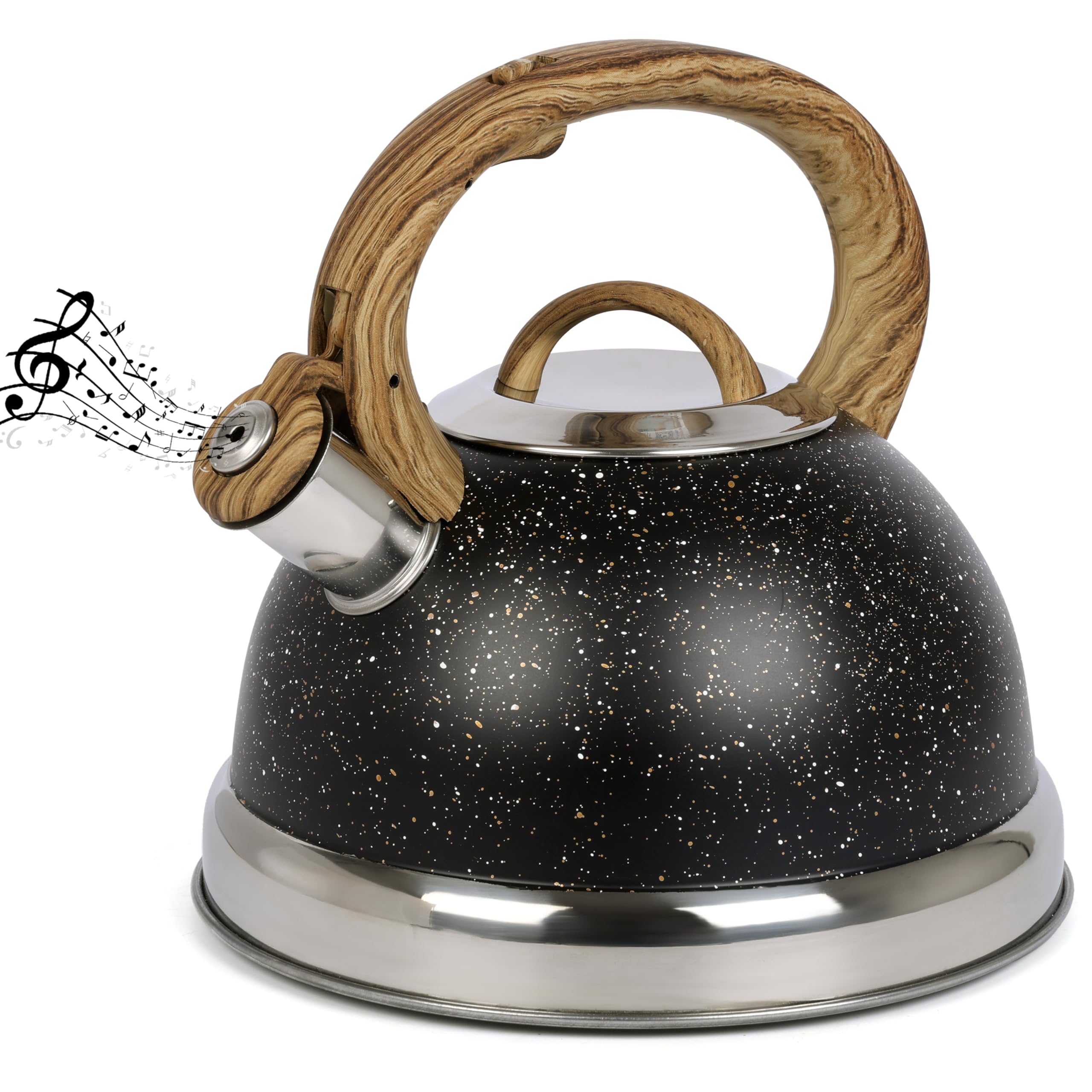 Belle Vous Black Whistling Kettle – 3L Stainless Steel Stovetop Teapot