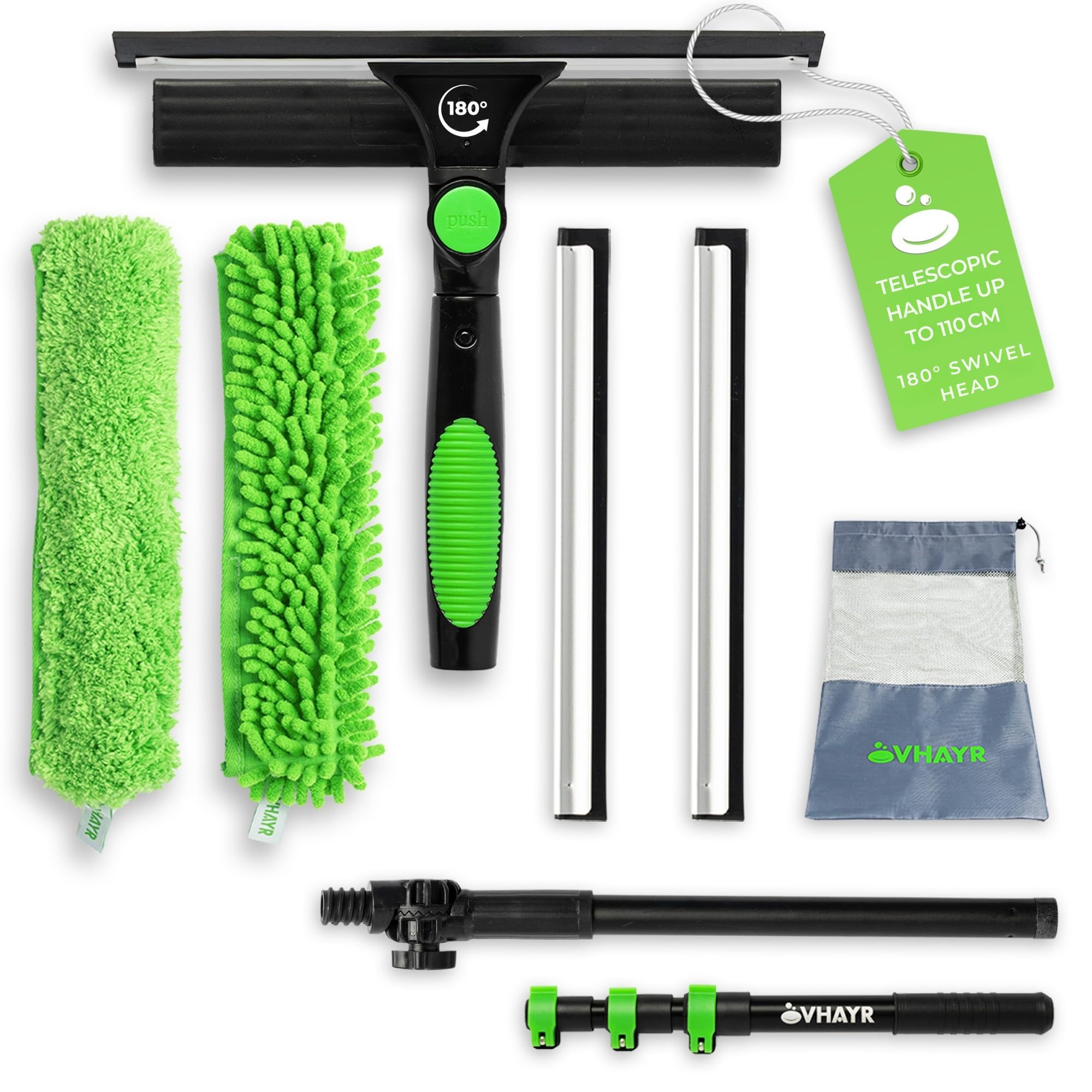 VHAYR 2-in-1 Window Squeegee | 100cm Telescopic Glass Cleaner Tool