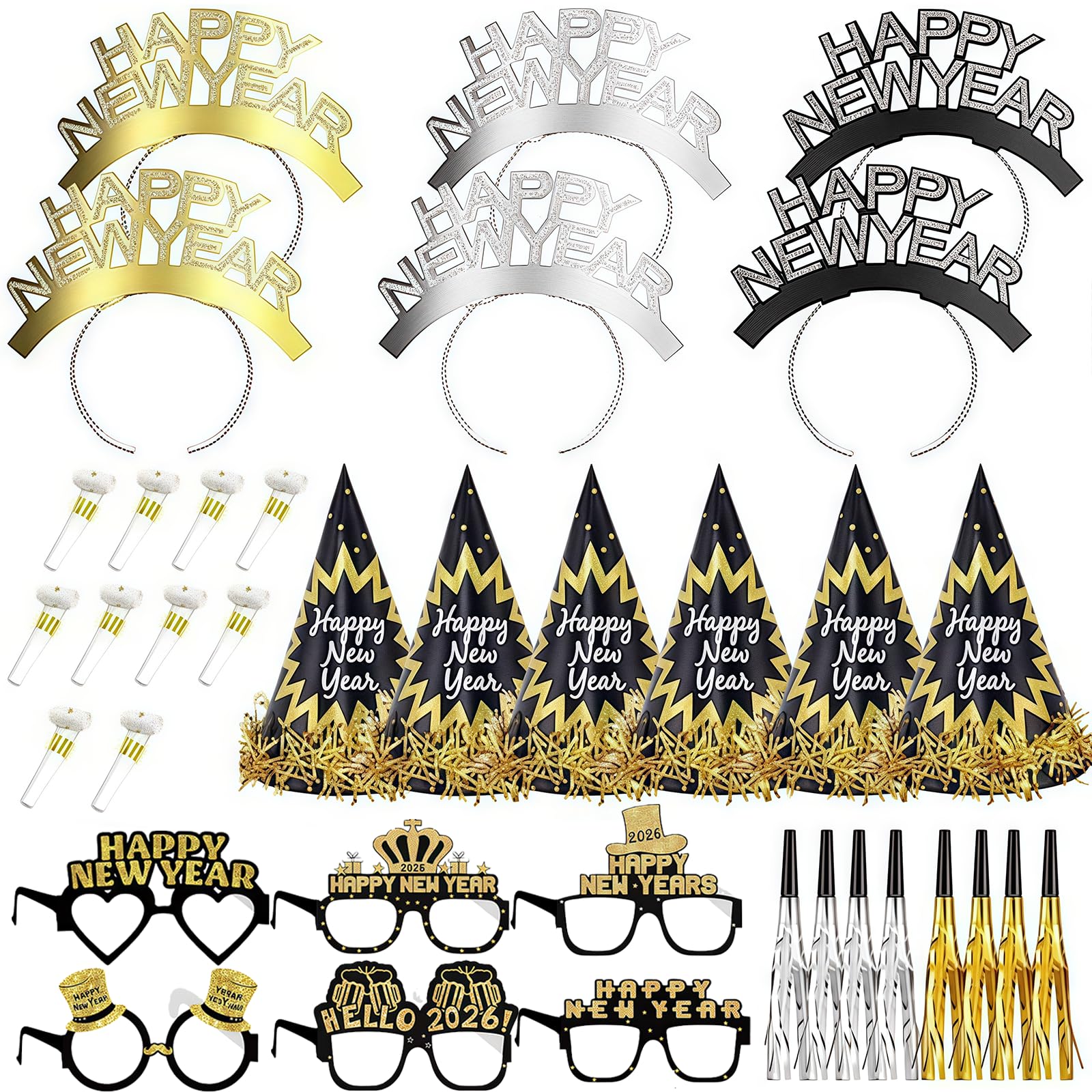 Solihigh 2026 New Year's Eve Party Supplies - 36pc Hat, Headband & Blower Set