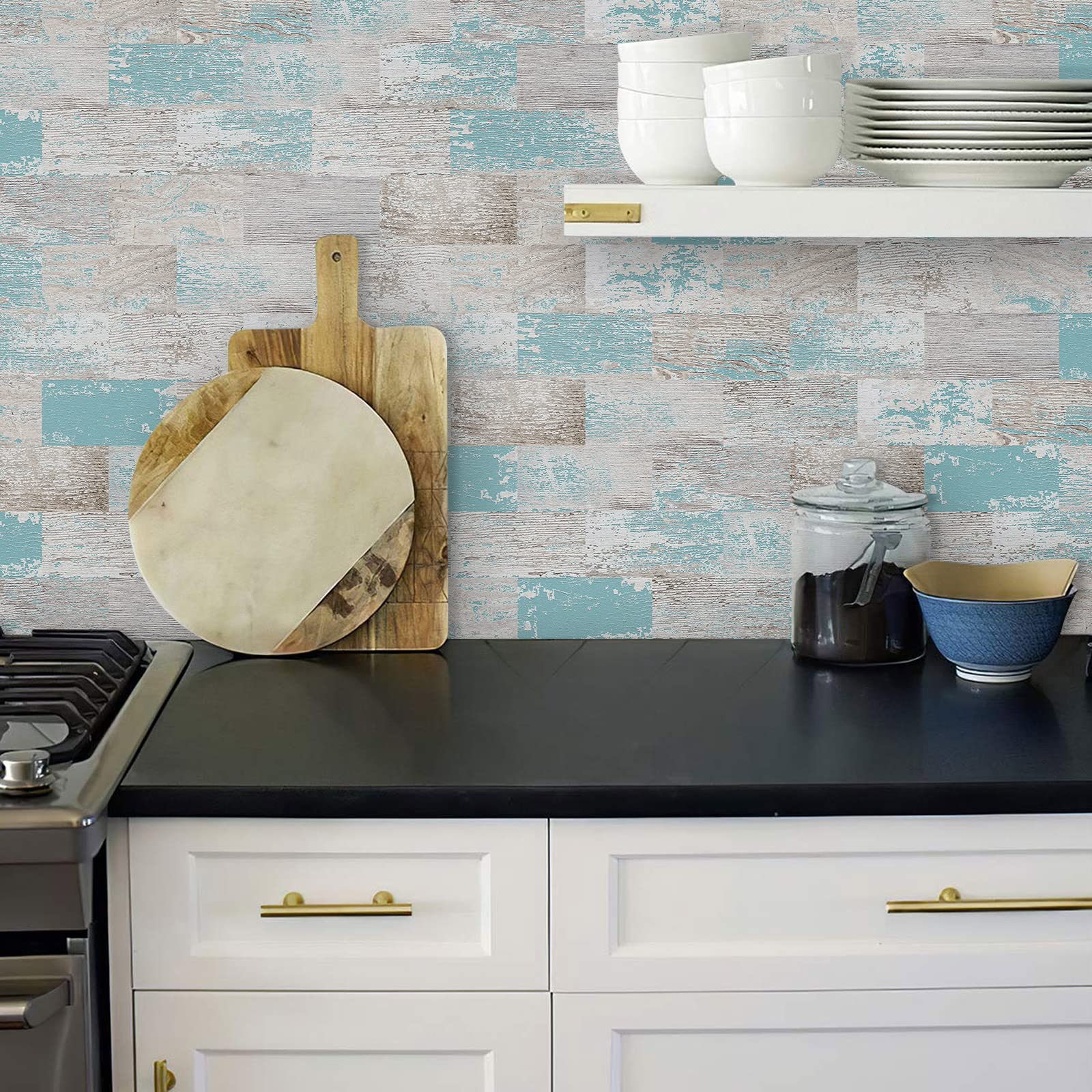Dewoo Teal Peel and Stick Wall Tiles – 20-Pack Kitchen Backsplash Tiles