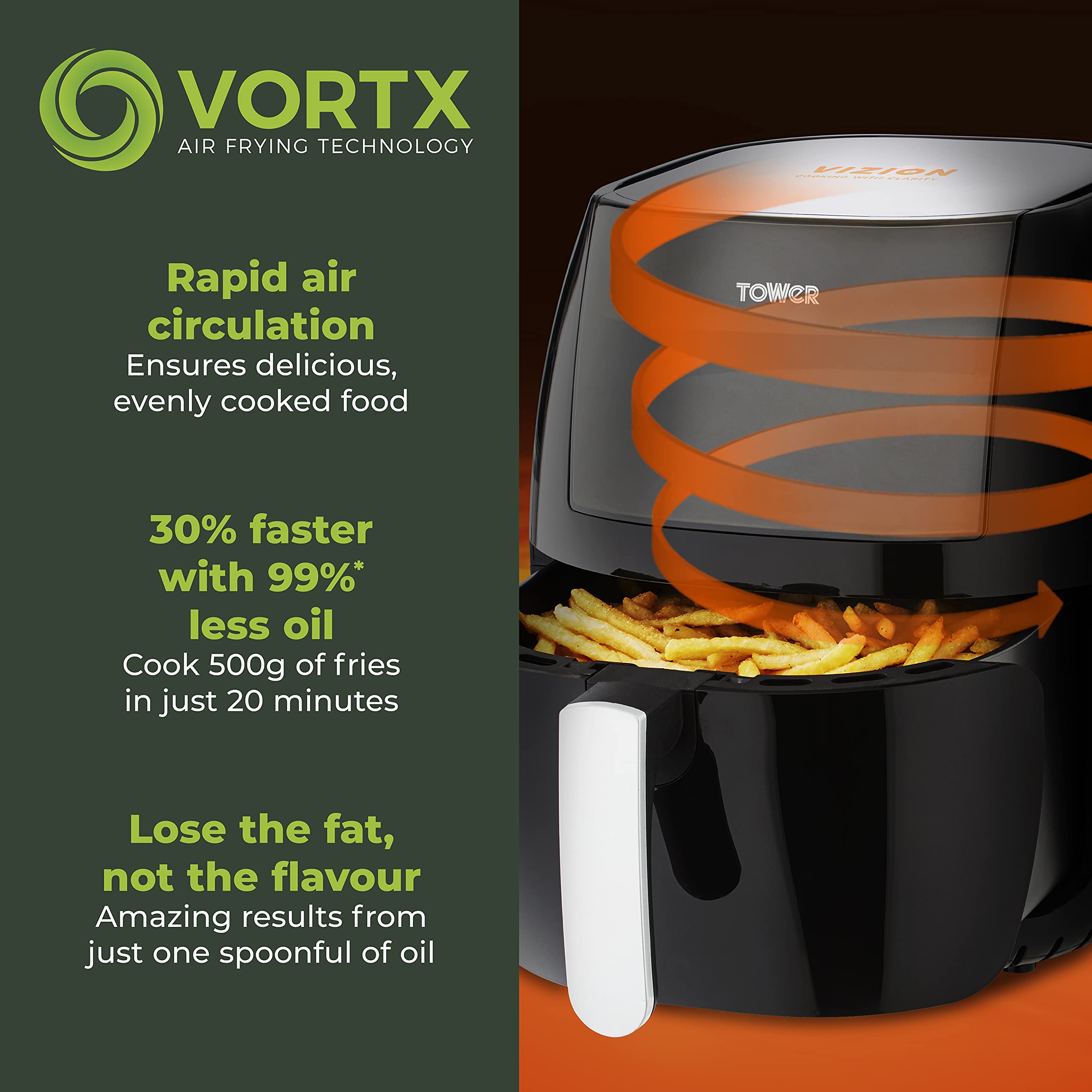 Tower T17072 Vortx Vizion Digital Air Fryer | 7L Capacity | 1800W