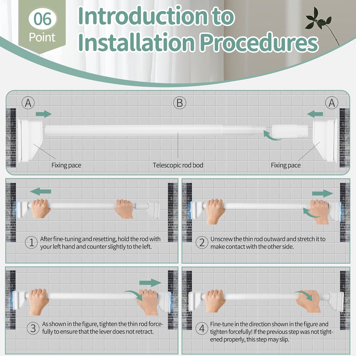 JICUIGE Heavy Duty Tension Shower Curtain Rod | 120-200cm | 33mm