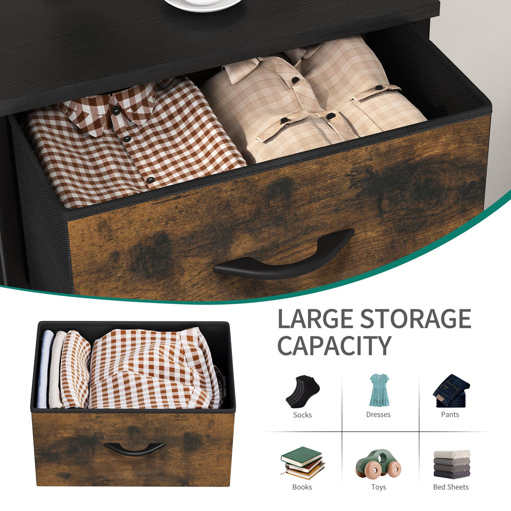 YITAHOME 5-Drawer Fabric Dresser – Rustic Brown Metal Storage Chest