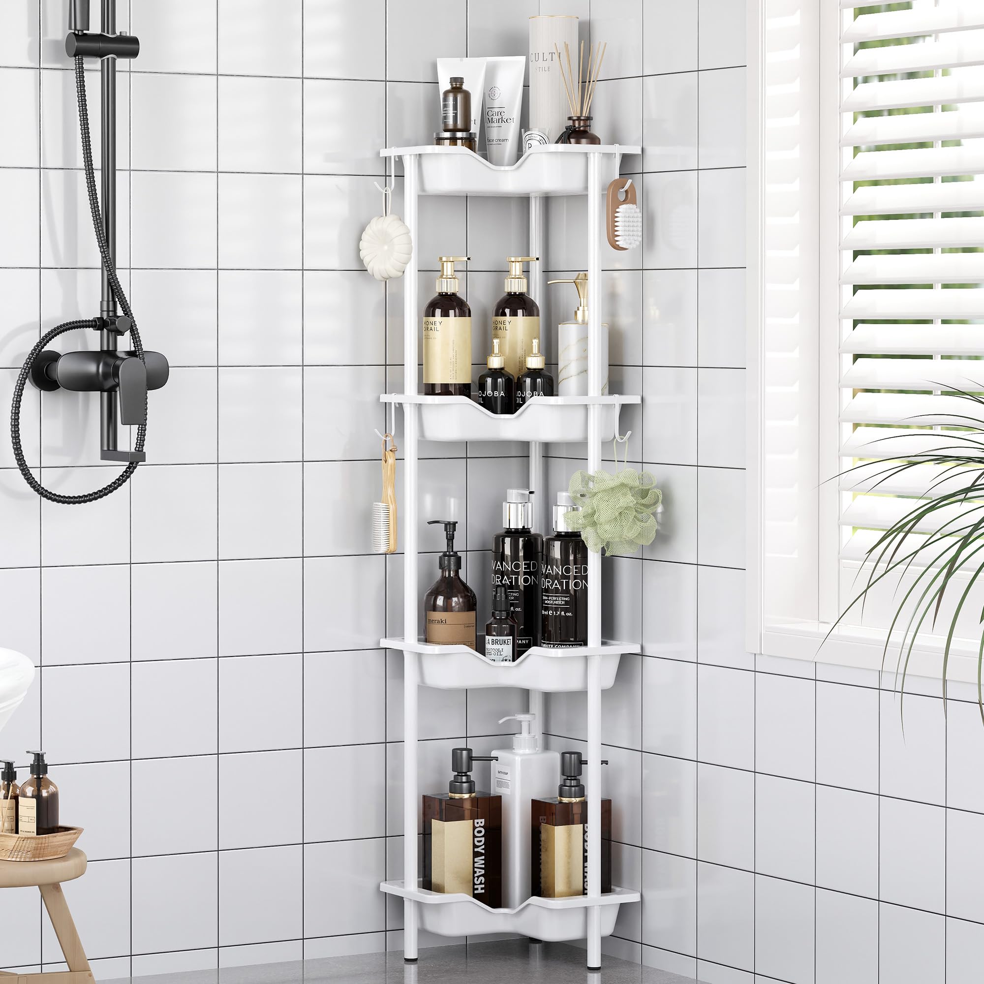 OriwarE 4-Tier Corner Shower Caddy – Rustproof Floor Standing Rack