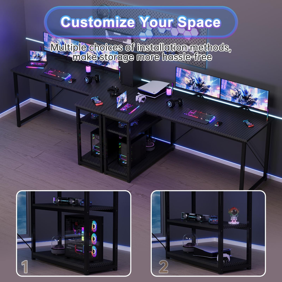 JUMMICO Small L Shaped Desk 100x80cm with Storage, Corner Computer Desk with Reversible Shelf, Sturdy Office Desk & Workstations for Home Office - image 5