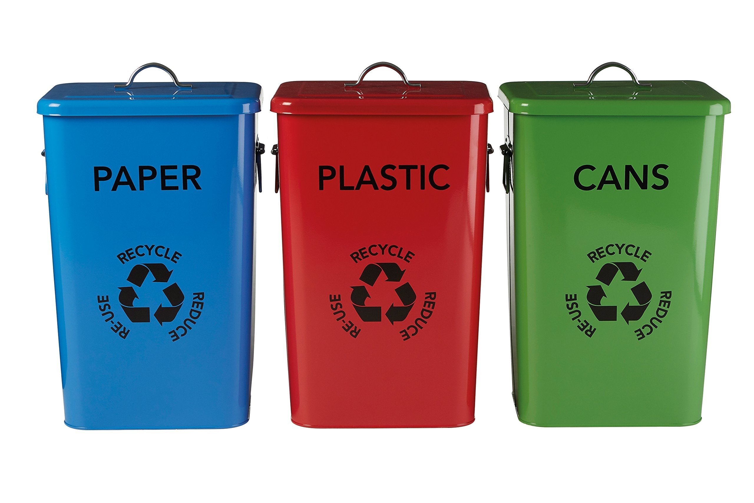 Premier Housewares Galvanised Steel Recycling Bins - Set of 3, 26L