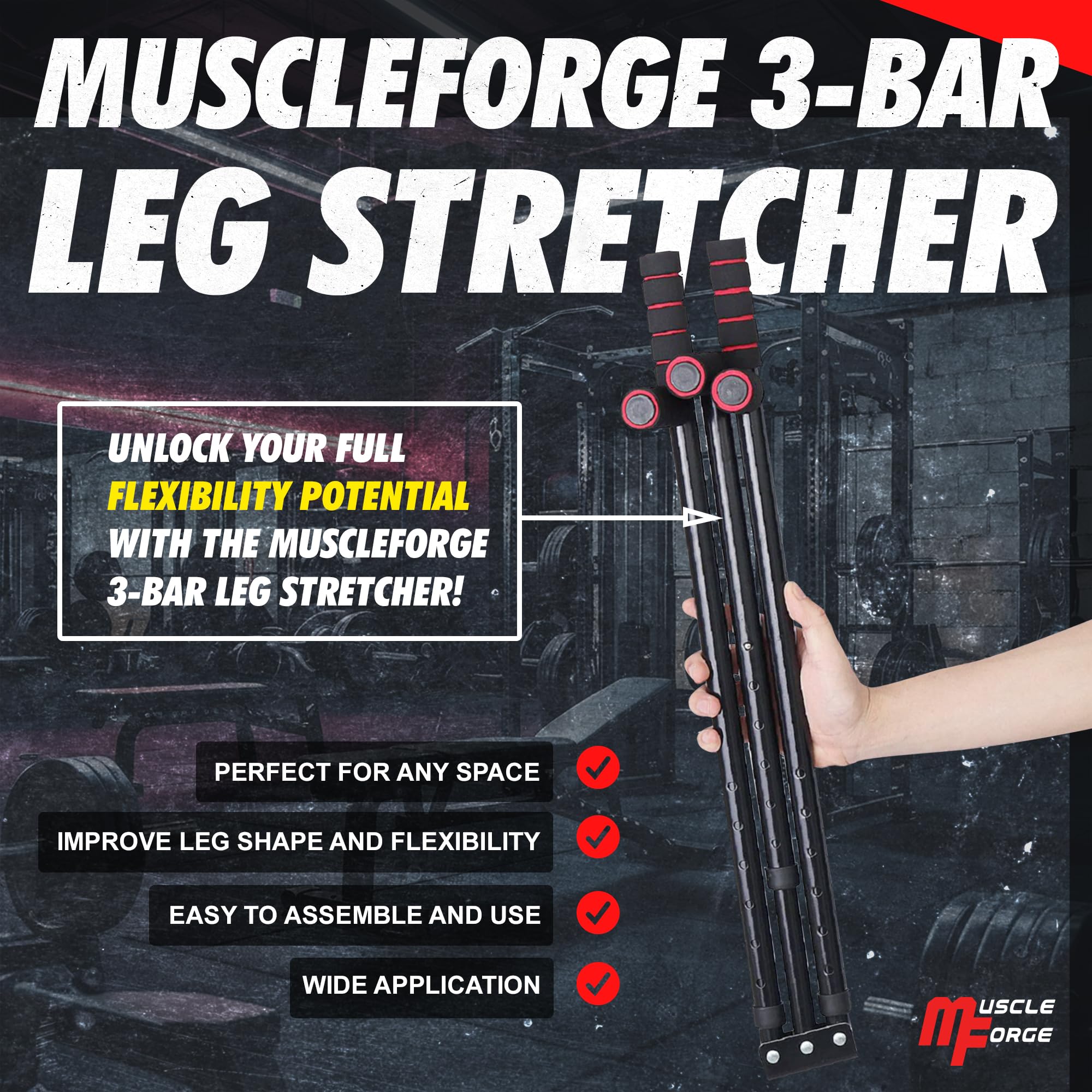MuscleForge 3 Bar Leg Stretcher | 180 Degree Split Machine Trainer