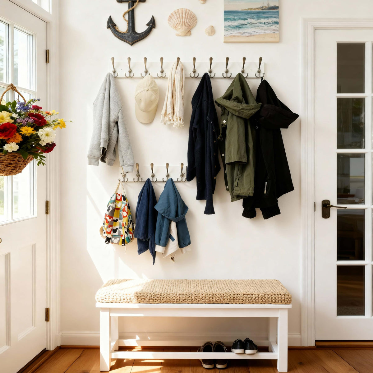 SKOLOO Creations White Solid Wood Wall Mounted Coat Rack, 10 Hooks, 38-1/8" Long - Kitchen, Mudroom, Entryway, Bathroom - Includes Mounting Hardware - image 4