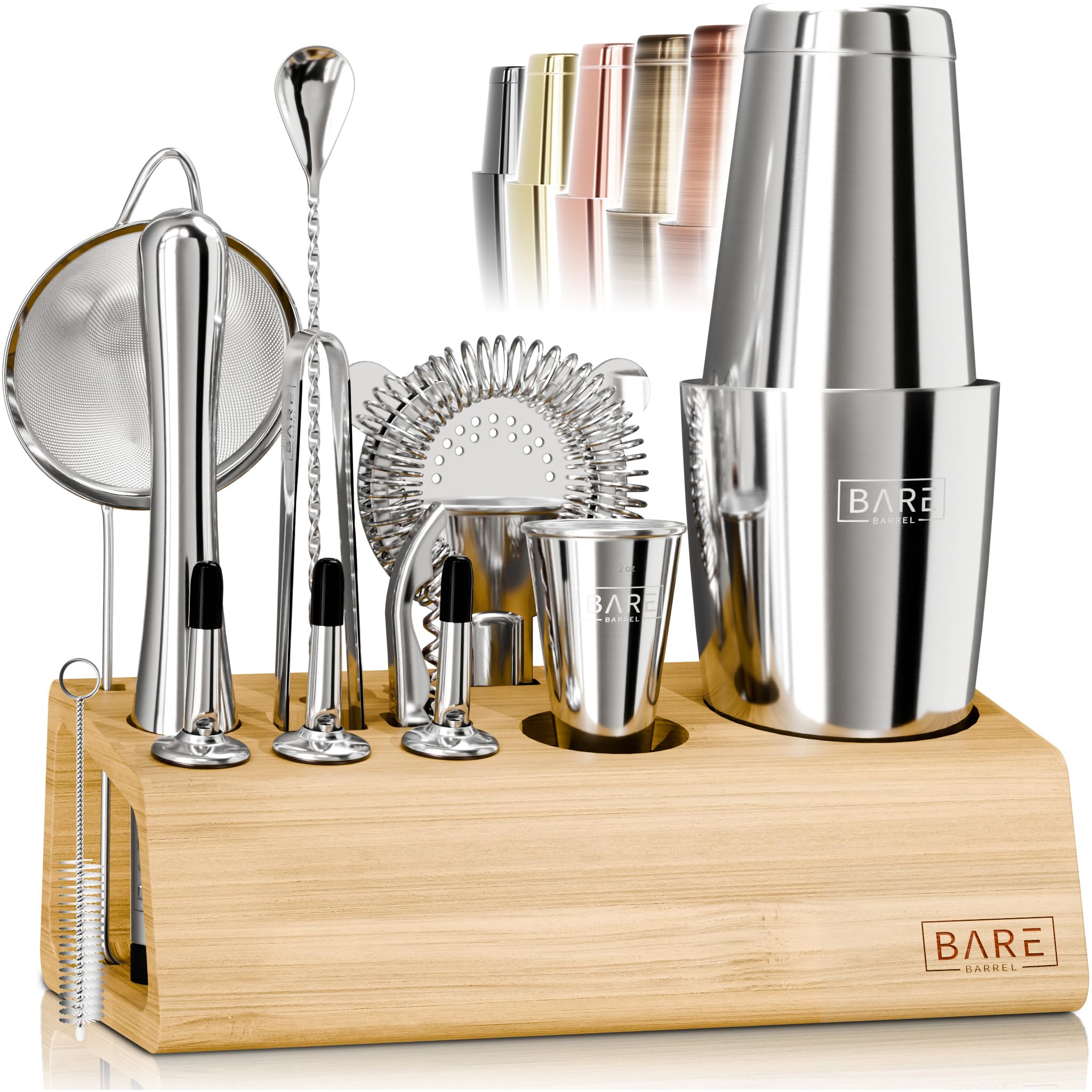 Bare Barrel 14-Piece Cocktail Making Kit with Bamboo Stand & Recipes