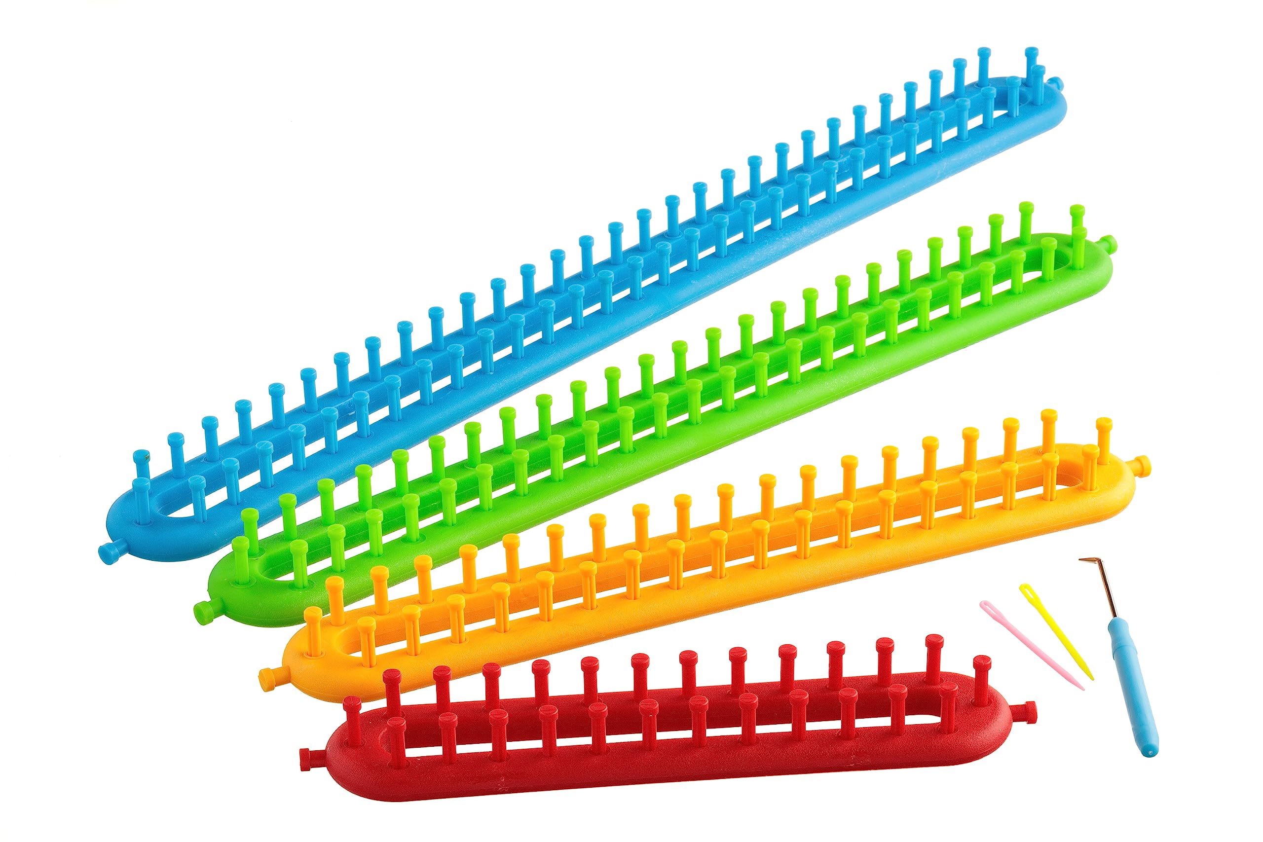 The Quilted Bear Long Knitting Loom Set – 4 Piece Peg Loom Kit for Scarves