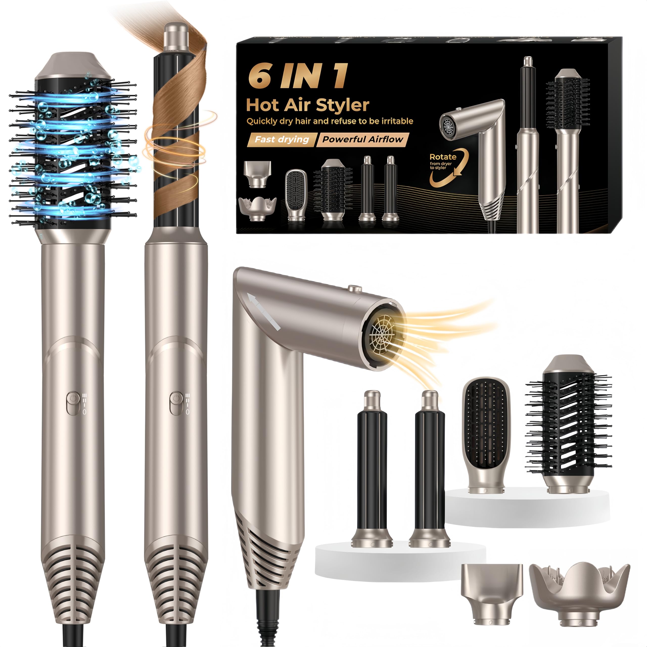 6-in-1 Ionic Hair Air Styler – Blow Dryer and Curling Wand Set