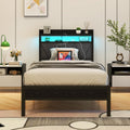VERFARM Single Bed Frame with LED Storage Headboard & Charging Station