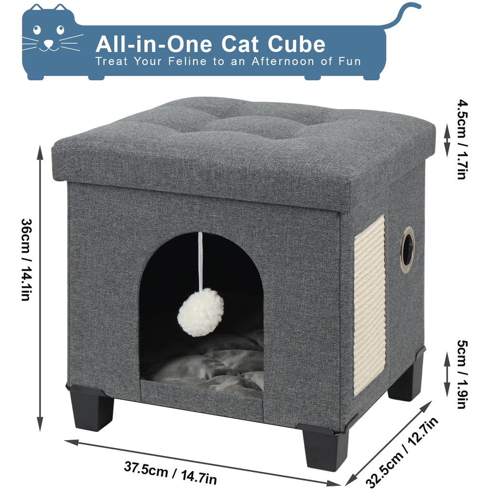 BRIAN & DANY Collapsible Cat Cave - Cube Cat House with Scratch Board