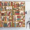 ABAKUHAUS Cat Shower Curtain – Nerd Book Lover Kitty Fabric Bathroom Decor