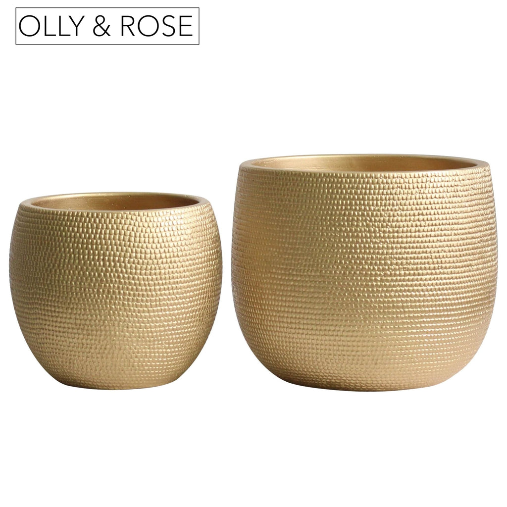 Olly & Rose Barcelona Gold Ceramic Plant Pot Set - 14cm & 17.5cm Planters