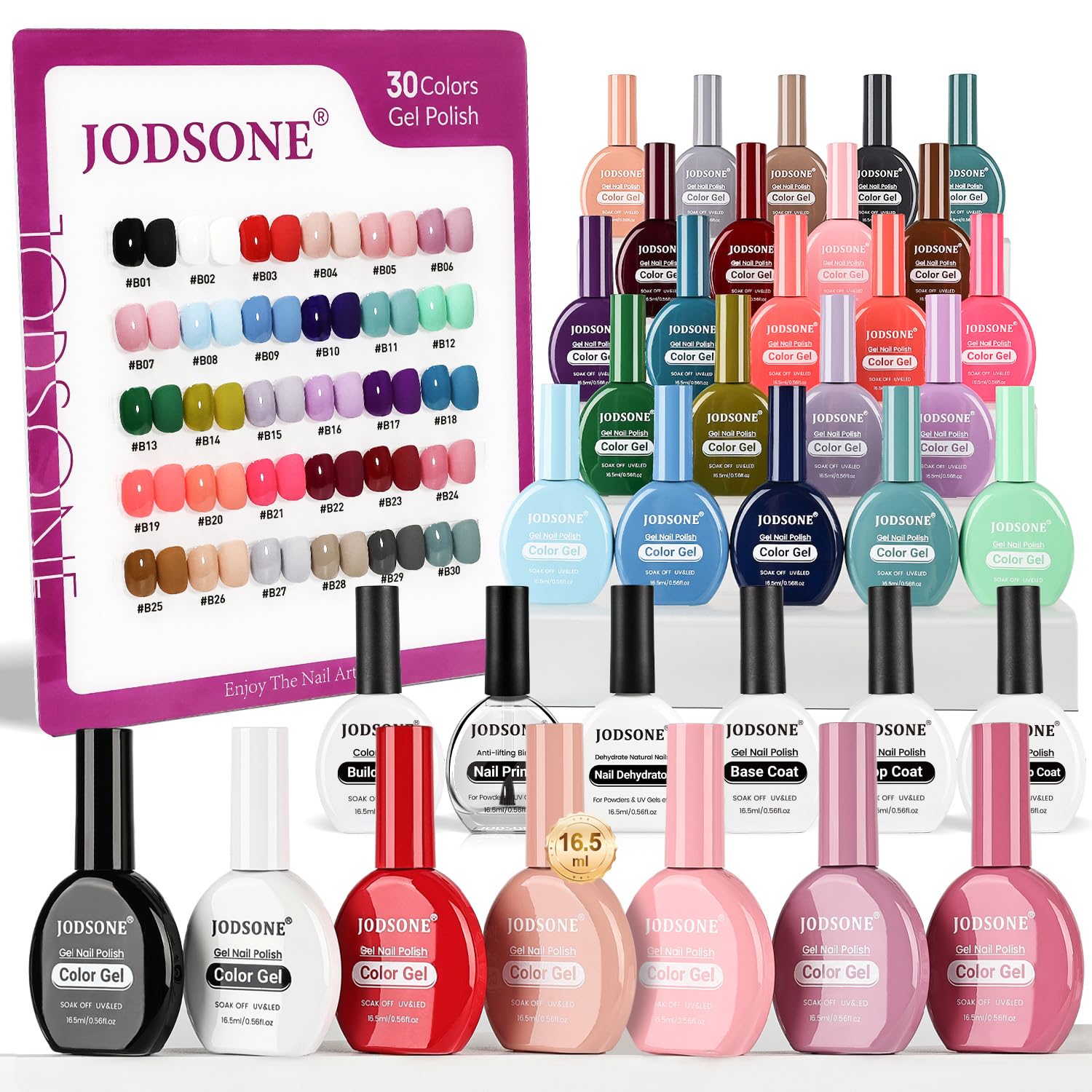JODSONE 30 Colors Gel Nail Polish Set | 16.5ml Manicure Kit with Base Top Coat