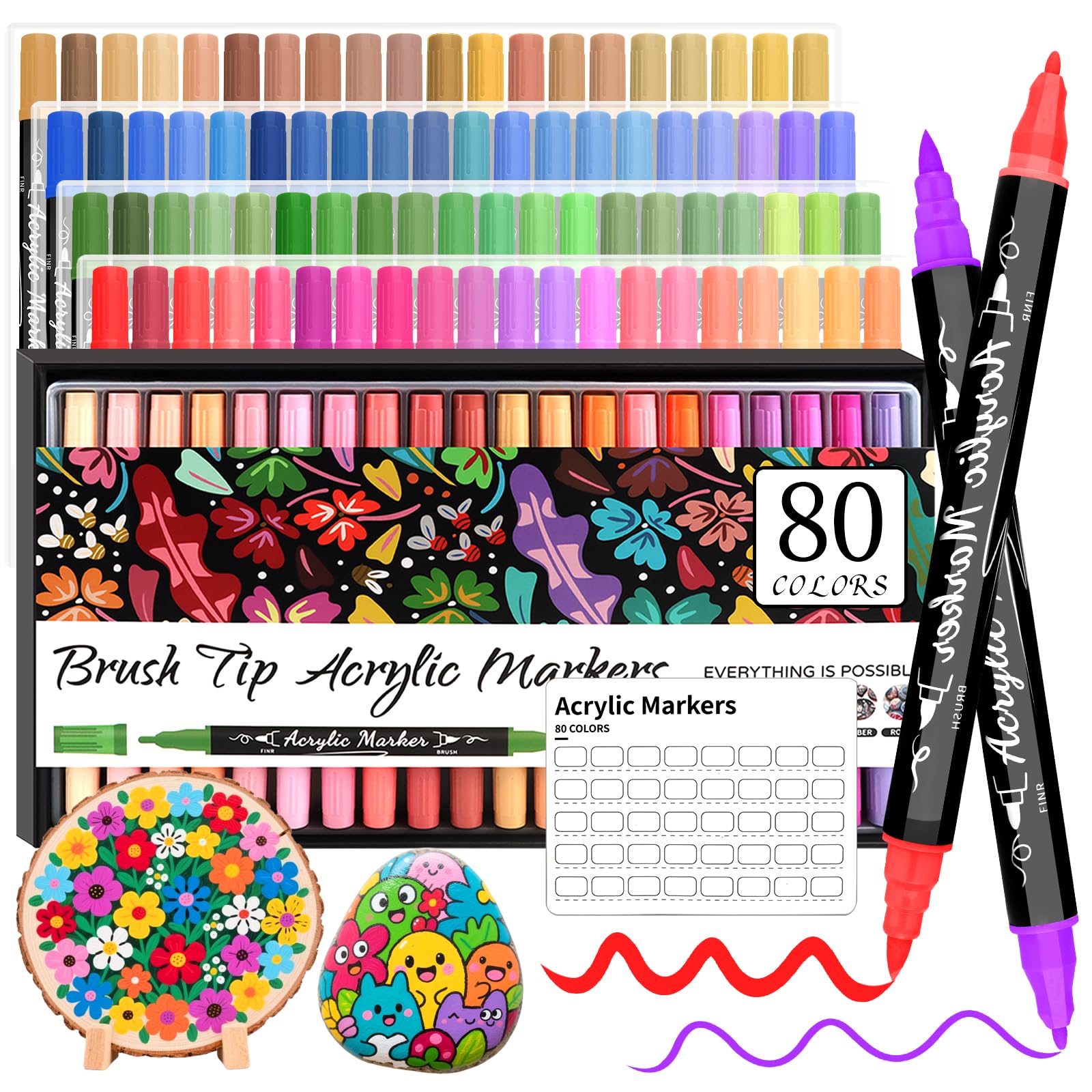 Funnasting 80 Colors Acrylic Paint Pens | Dual Tip Fine & Brush Markers
