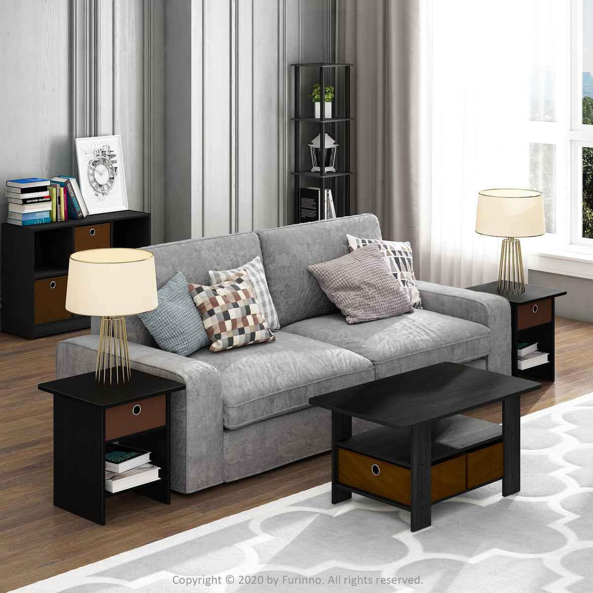 Furinno Dario End Table/ Night Stand Storage Shelf with Bin Drawer, Americano/Medium Brown - image 2