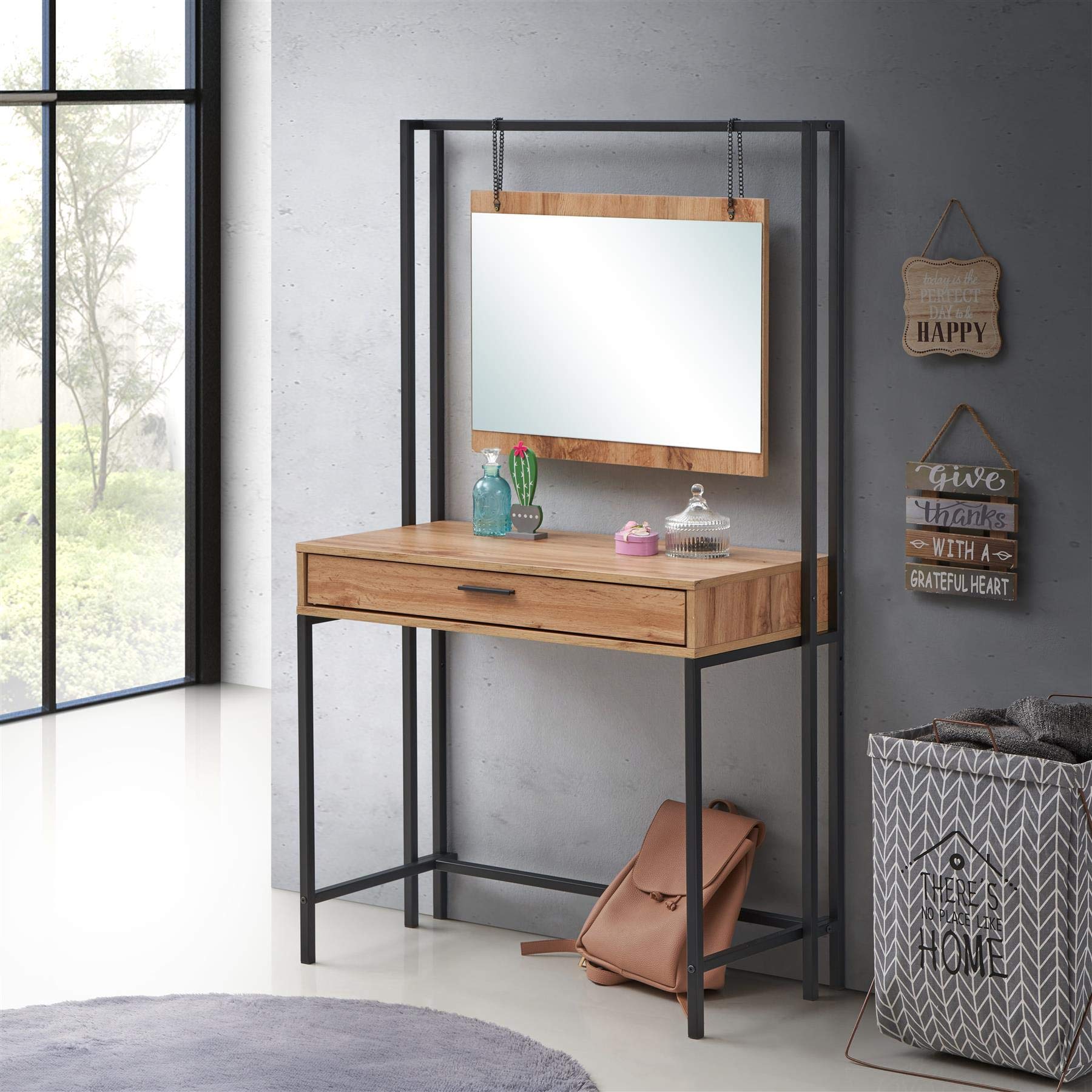 Timber Art Design Zahra Dressing Table - Wotan Oak Vanity with Mirror