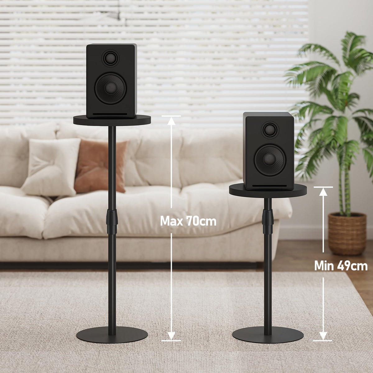 TUTOTAK Tall Round Side Table, Adjustable height, Small End Table, Set of 2, Drink Table, Pedestal Side Table, livingroom, Black TB01BK0962EU - image 2