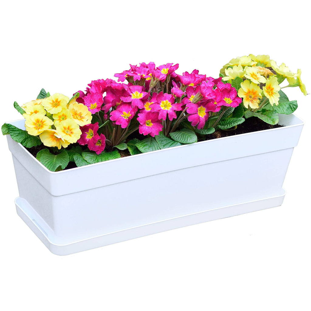Youngever 3-Pack Plastic Window Box Planter with Tray, White – 38CM