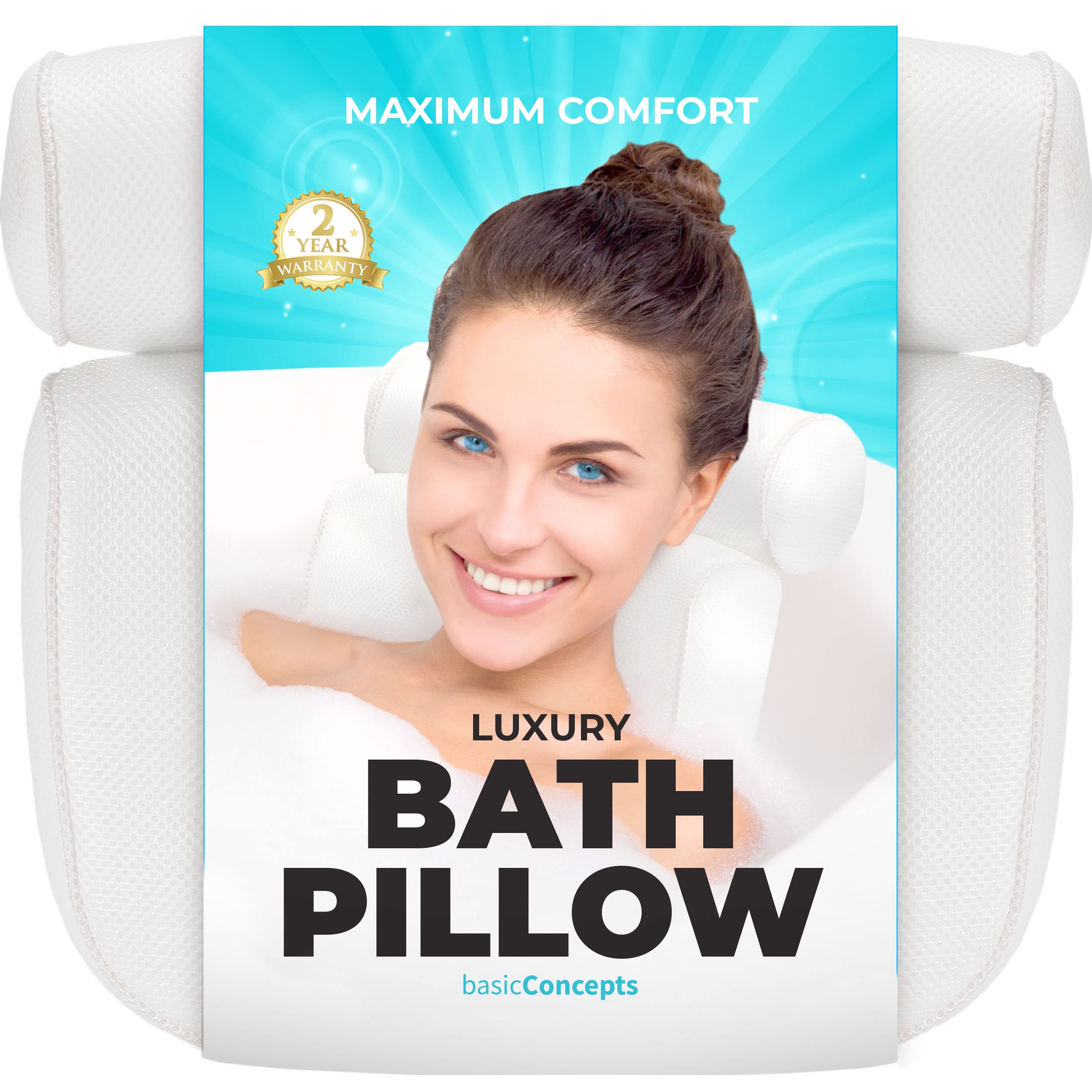 Basic Concepts Bathtub Pillow – Neck and Back Support for Soaking Tubs
